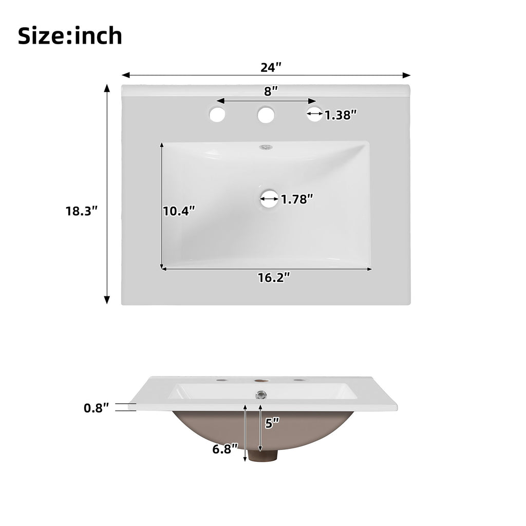 Bathroom Vanity With Sink, 1 Divided Drawer And 2 Soft Close Doors With Double Shelf