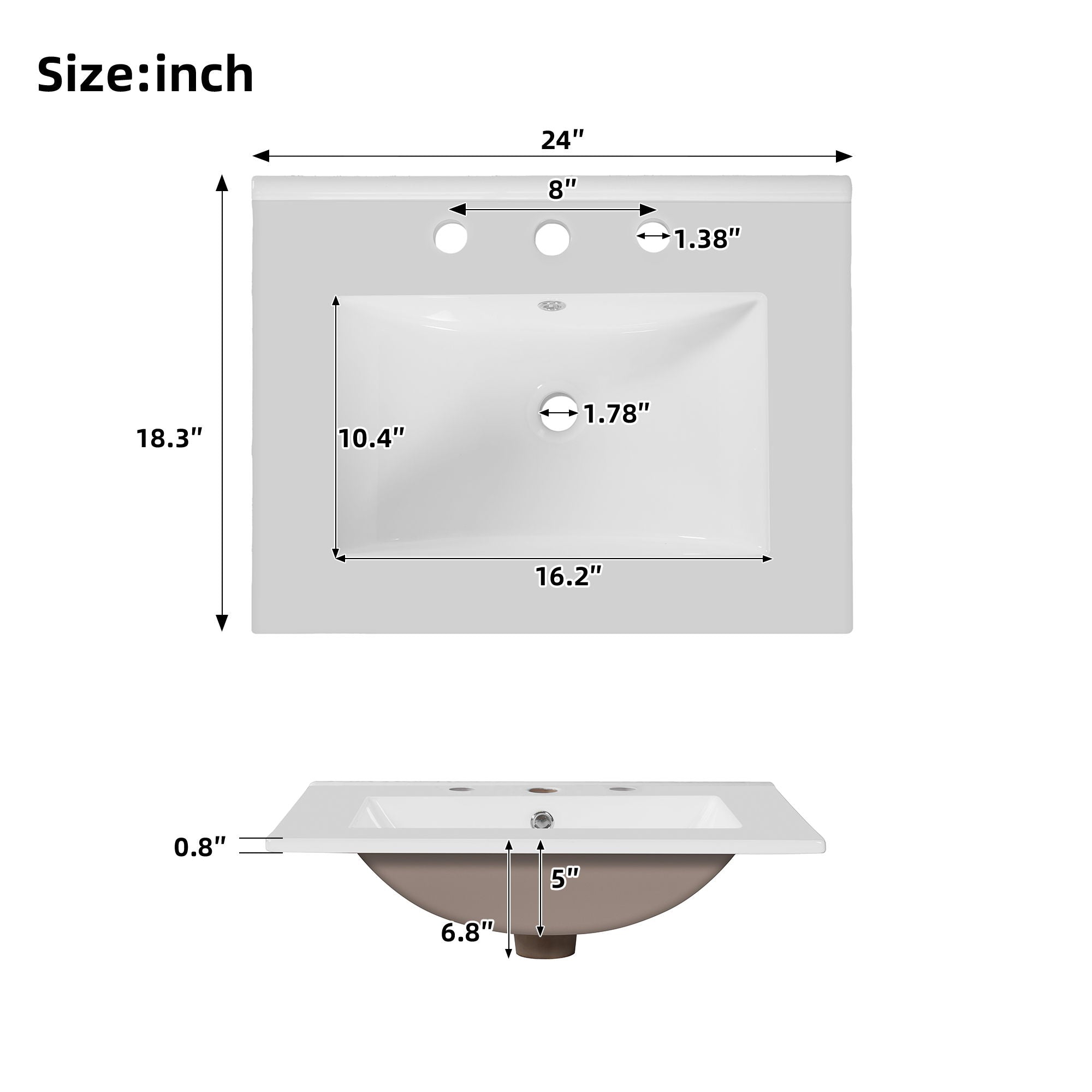 Bathroom Vanity With Sink, 1 Divided Drawer And 2 Soft Close Doors With Double Shelf