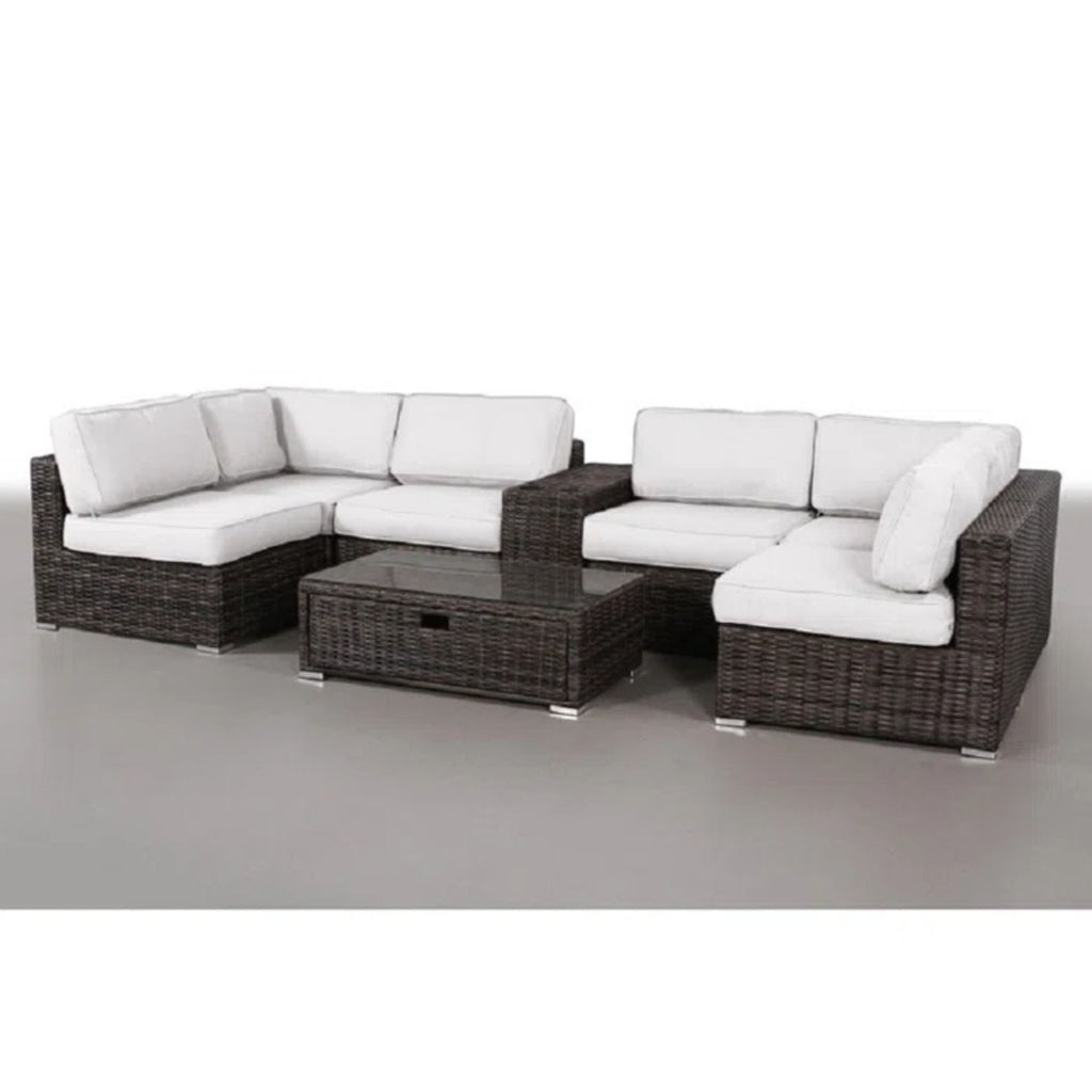 Elegant 4 Person Wicker Patio Seating Set With Cushions And Glass Top Table