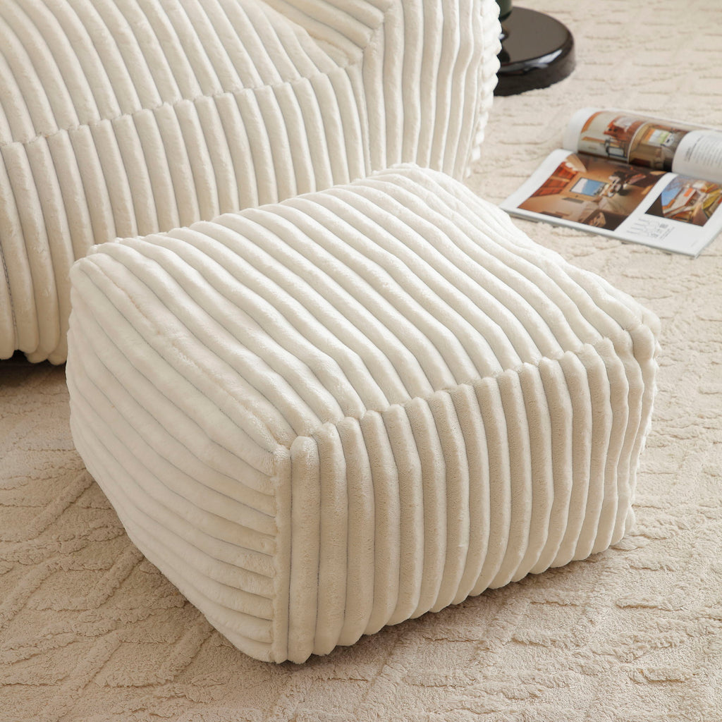 Giant Plush Bean Bag Chair For Adults With Armrests And Footstool - Beige