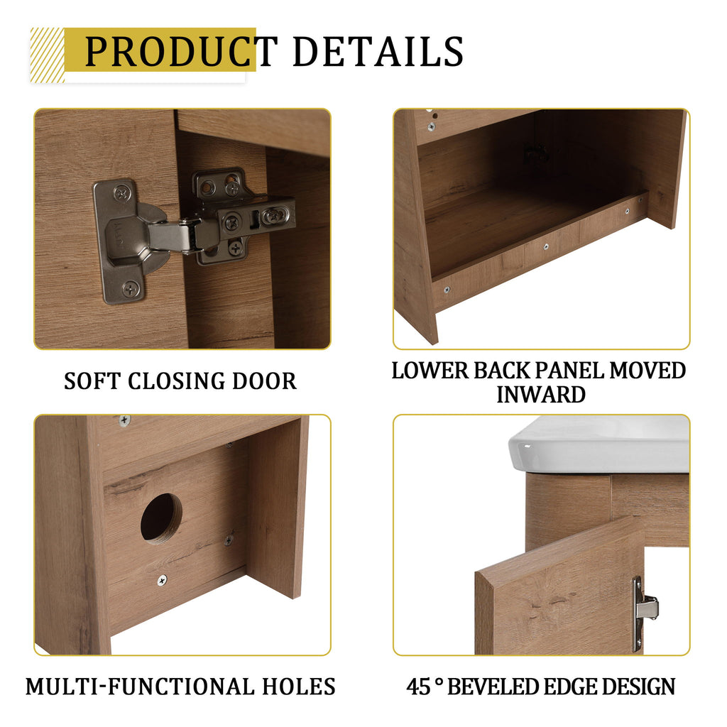 Wall Mounted Bathroom Vanity With Sink And Storage Shelves, Soft Close Doors