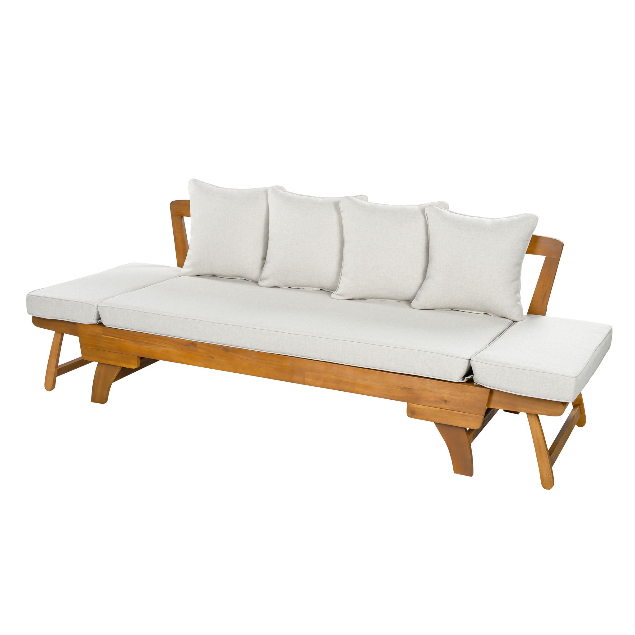 Outdoor Patio Daybed Sofa With Foldable Arm, 3 Seat With 4 Back Pillows - Beige / Teak