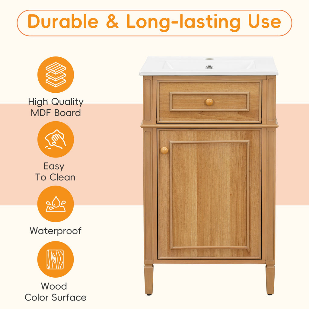 20" Bathroom Vanity With Sink, Adjustable Shelf, Tilt Out Drawer, Freestanding Cabinet - Wood