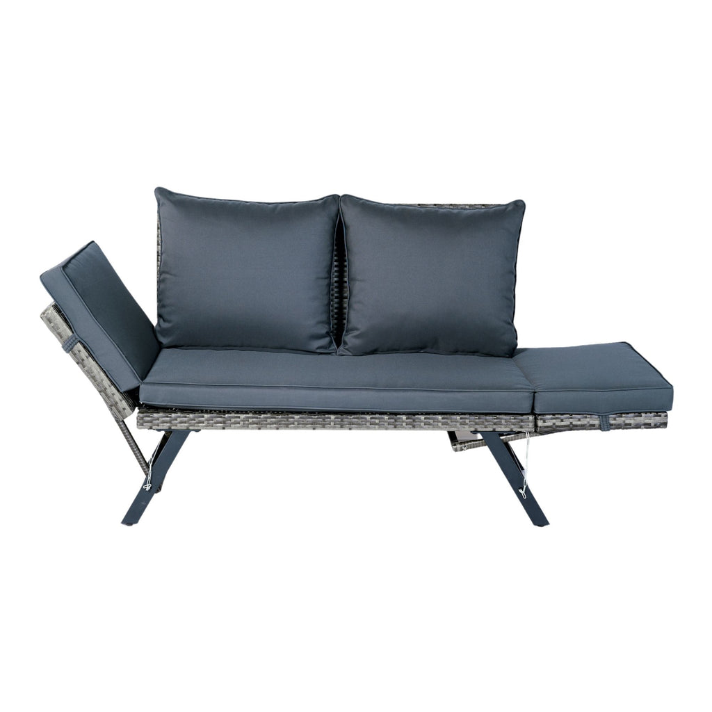 1 Pieces Patio Wicker Side Foldable Bench Patio Backyard Conversation Bench Gray Wicker - Dark Gray / Gray