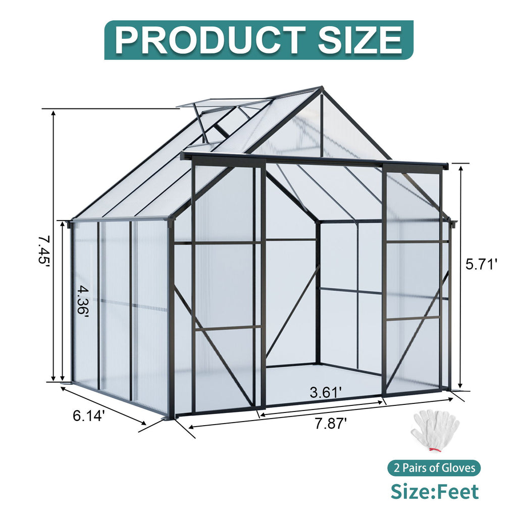 Double Door Polycarbonate house Raised Base And Anchor Aluminum Heavy Duty Walk In houses For Outdoor Backyard In All Season