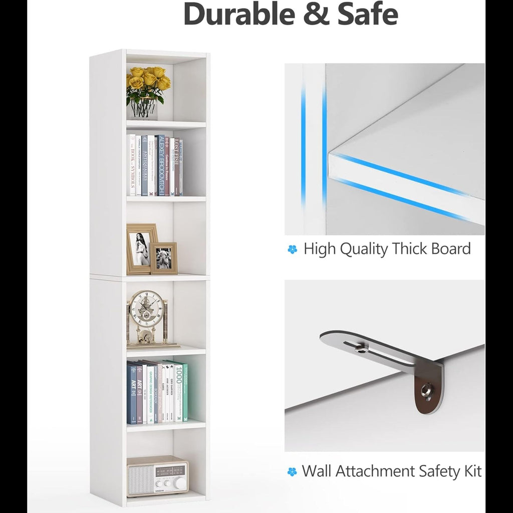 6 Tier Narrow Corner Cube Bookcase Storage, Freestanding Shelf With Open Cubes For Living Room