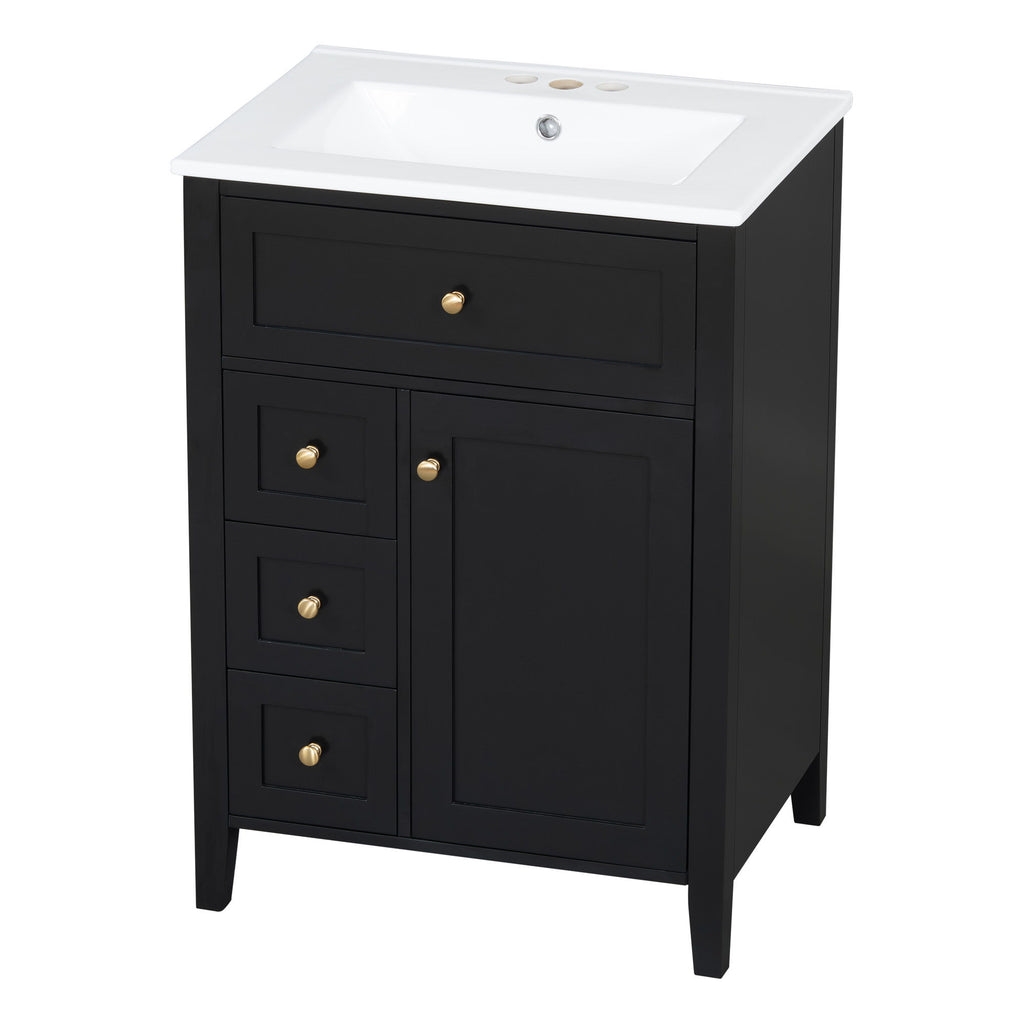 Bathroom Vanity With Sink, 3 Drawers & Cabinet With Adjustable Shelves