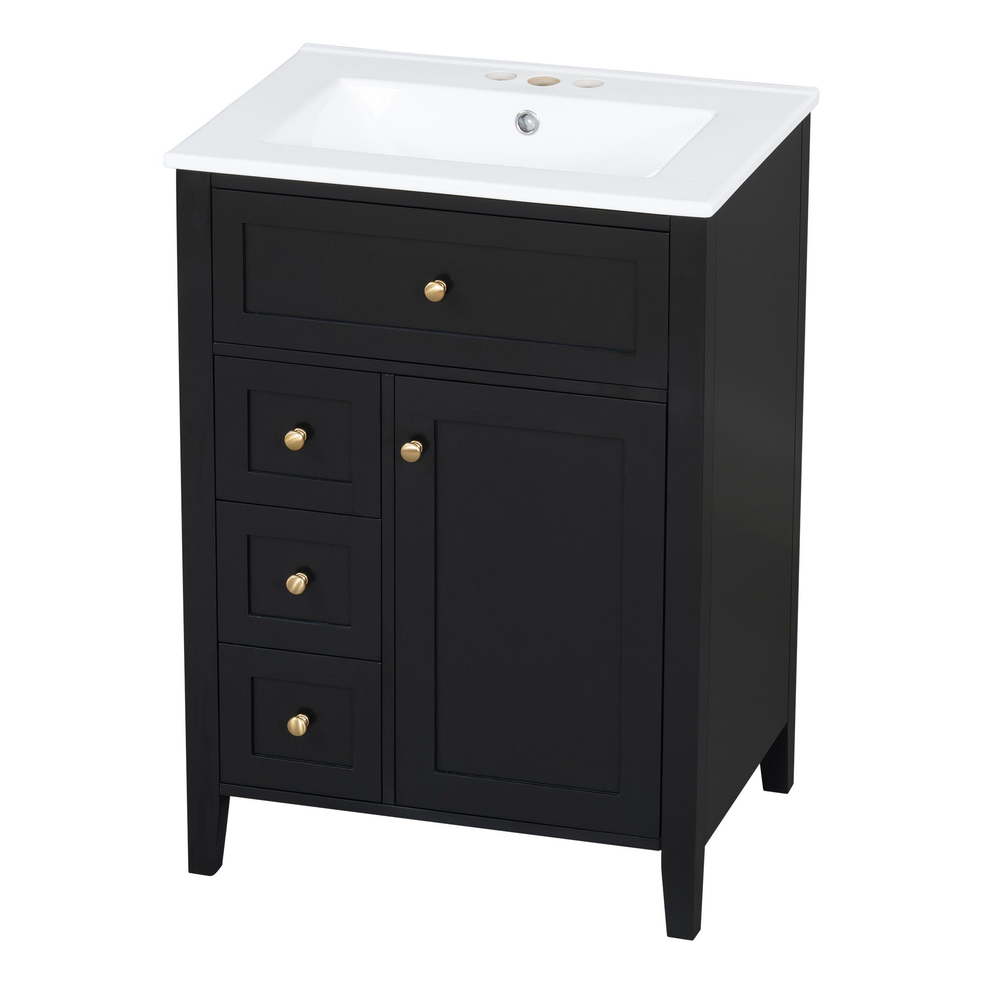 Bathroom Vanity With Sink, 3 Drawers & Cabinet With Adjustable Shelves