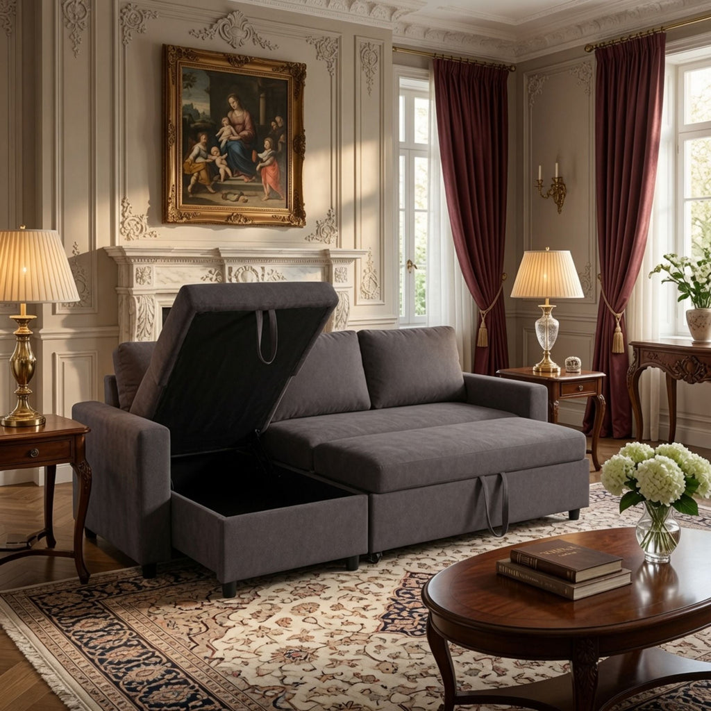 L - Shaped Convertible Sofa Bed With Storage Chaise