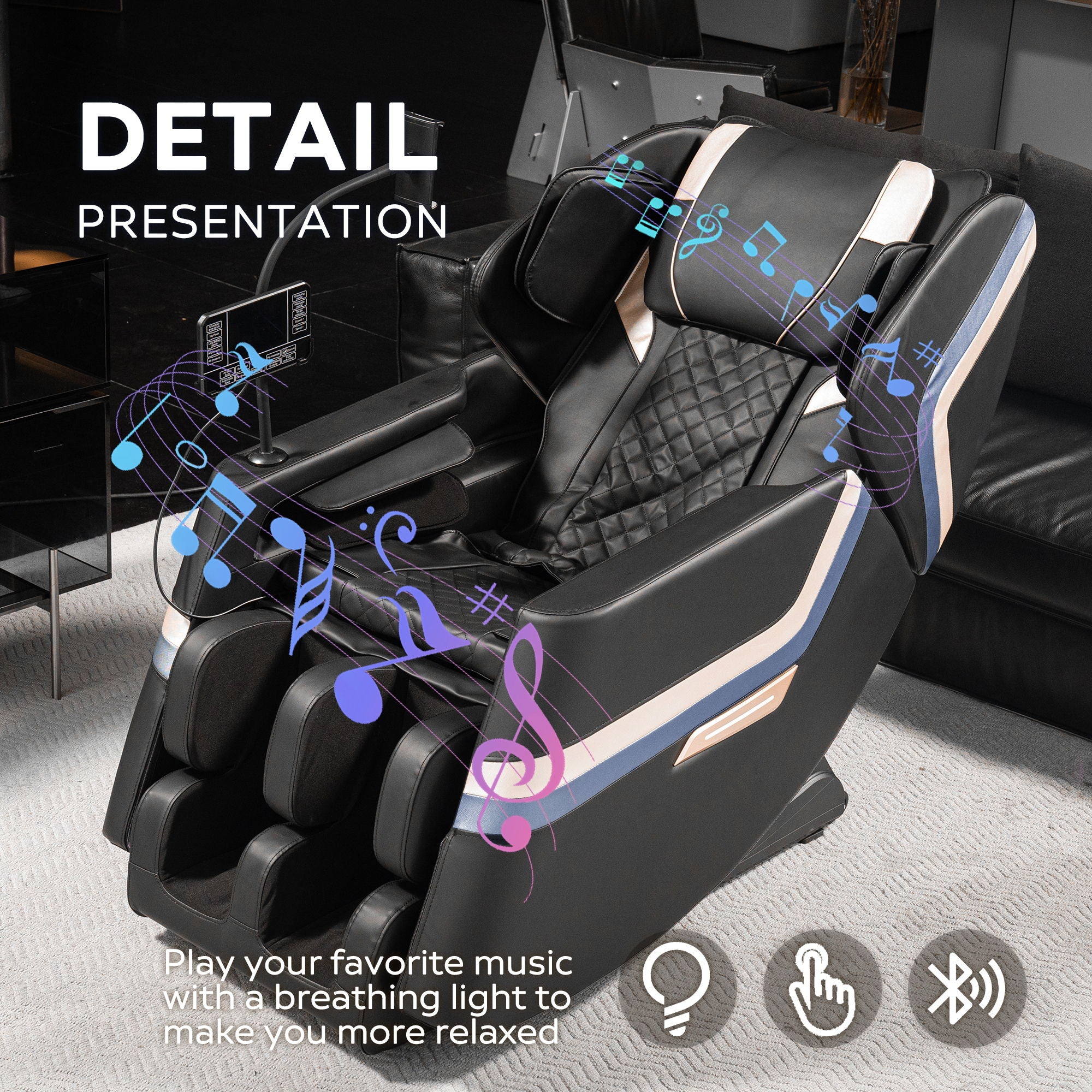 Massage Chair Recliner, Zero Gravity & Full Body Air Pressure - Black