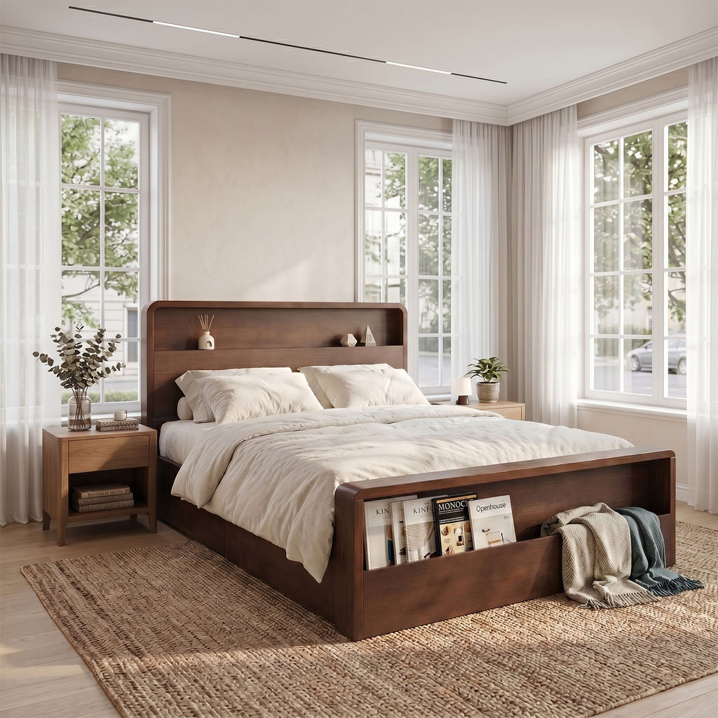 Bed Frame With Dual Open Storage Headboard And Footboard