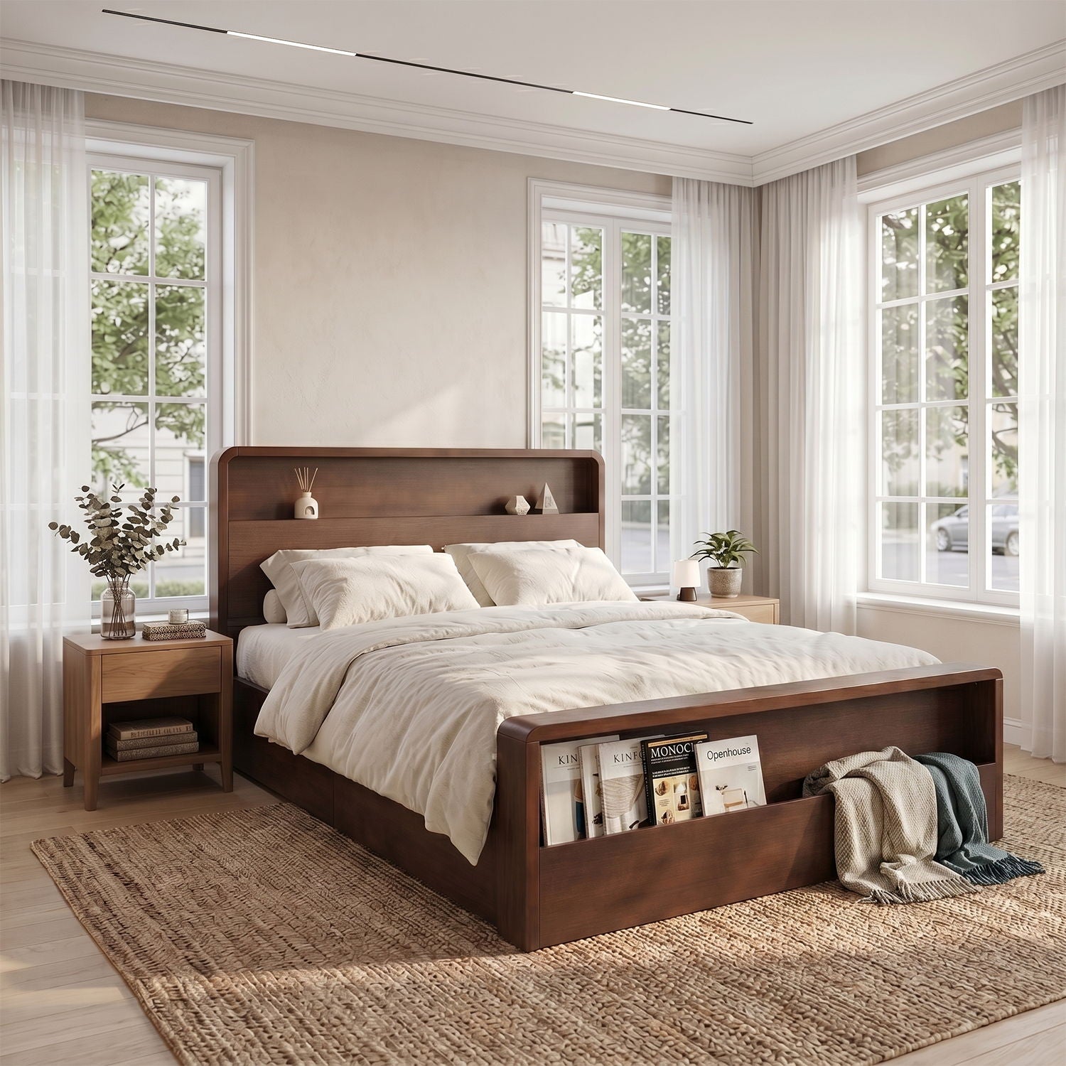 Bed Frame With Dual Open Storage Headboard And Footboard