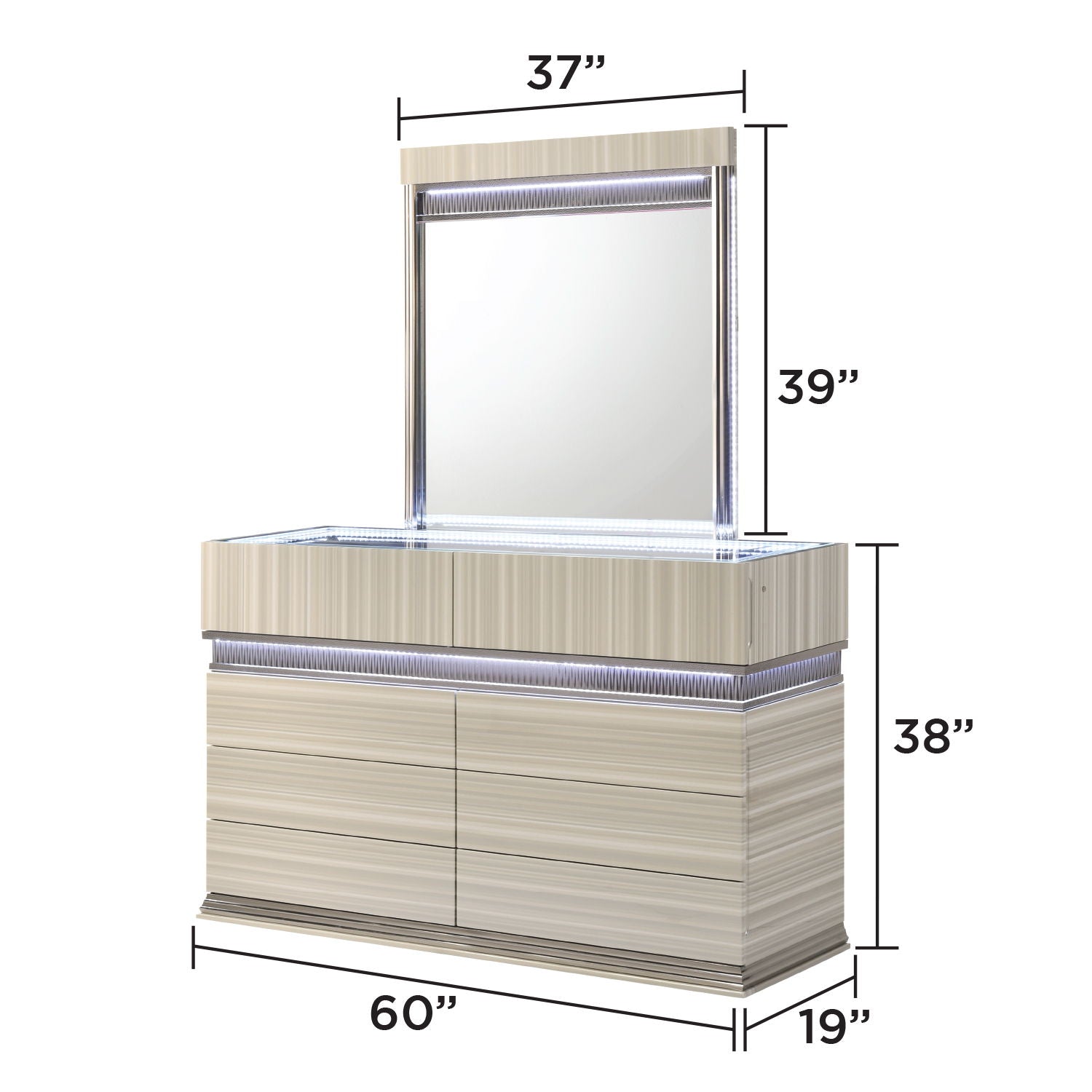 Leonor - Mirror With LED Light Frame - Gray