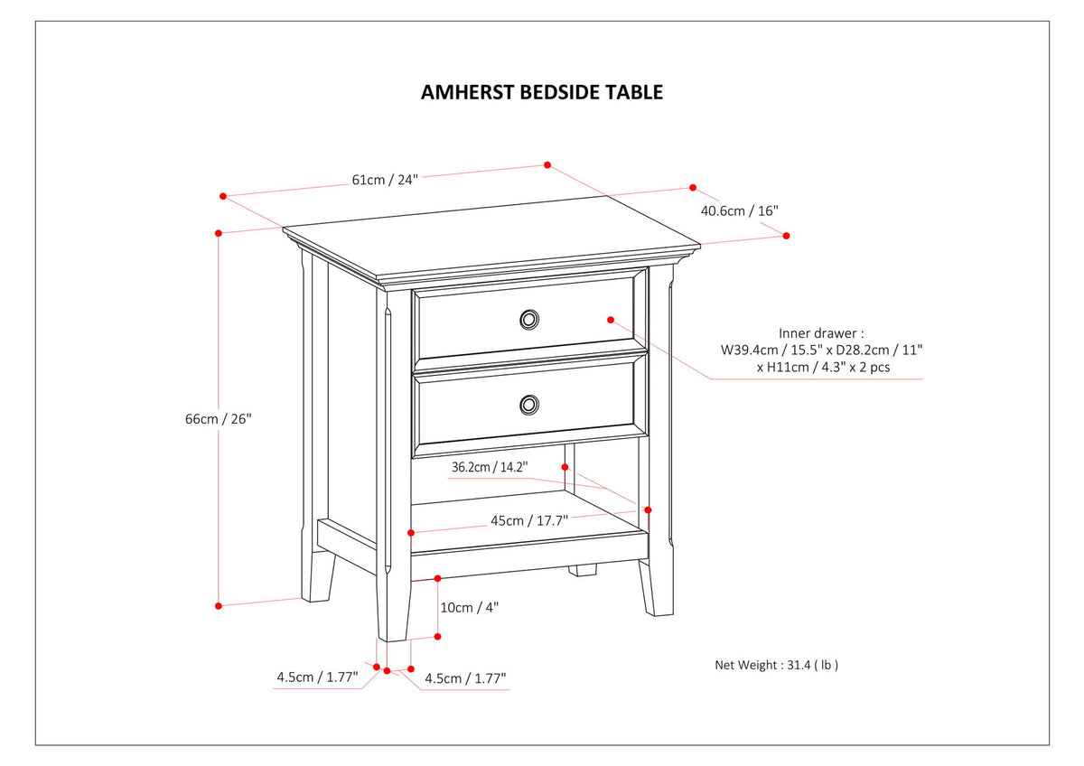 Amherst - Bedside Table - Gray