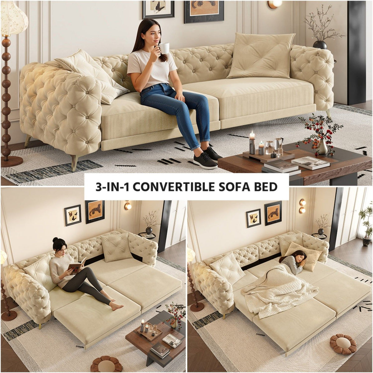 3-In-1 Convertible Sleeper Sofa