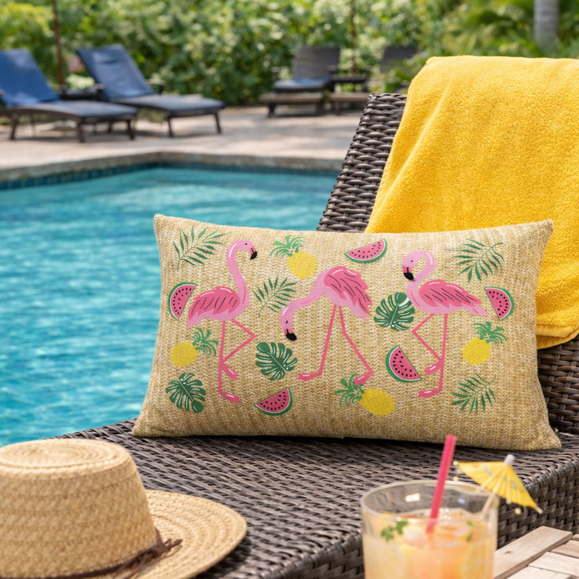 Summer Outdoor Lumbar Flamingo Pillows - Multi