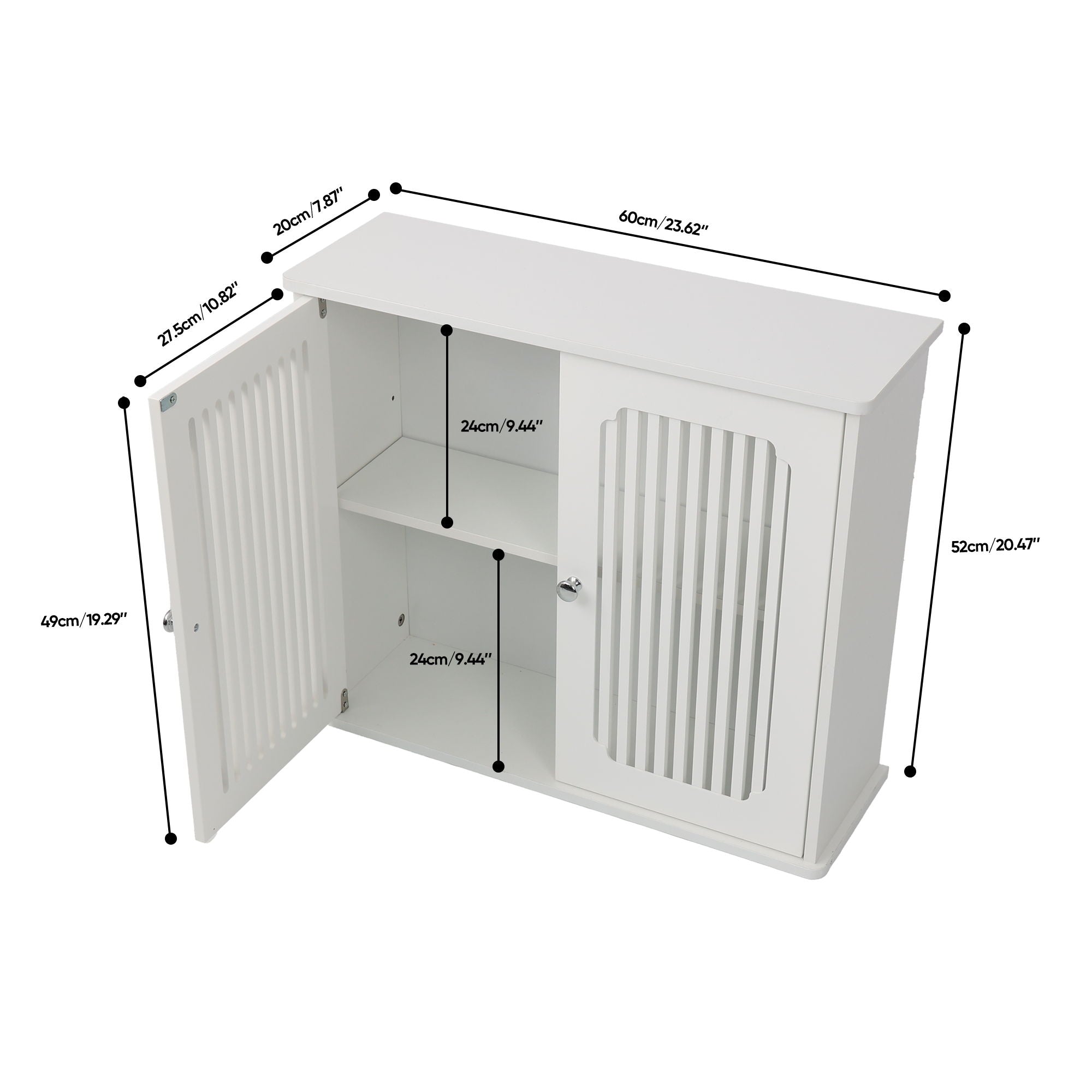 Louvered Double Door Wall Mounted Bathroom Cabinet - White
