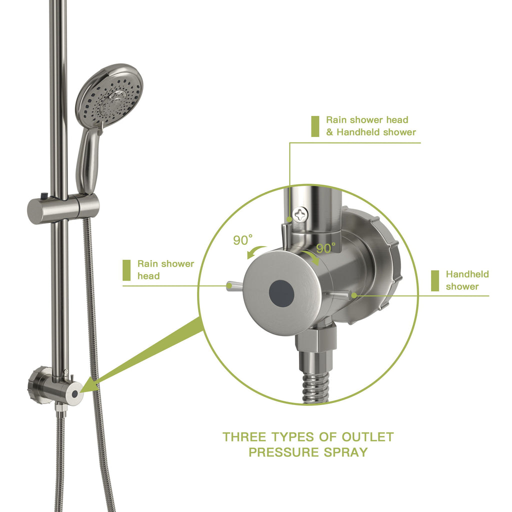 Round Shower Set With Dual Shower Heads And Hand Shower, 10" Top Spray - Brushed Nickel