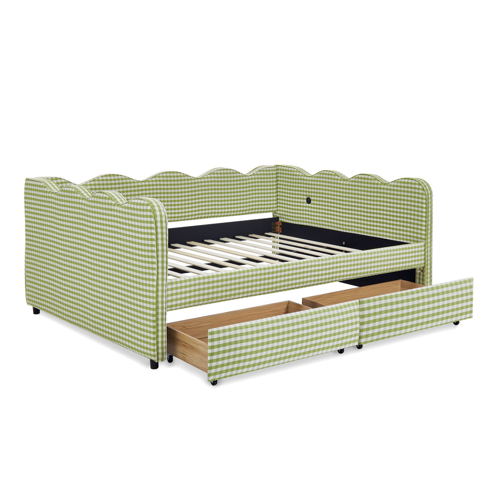 Gingham Daybed & USB Charging Port, Wave-Shaped Design
