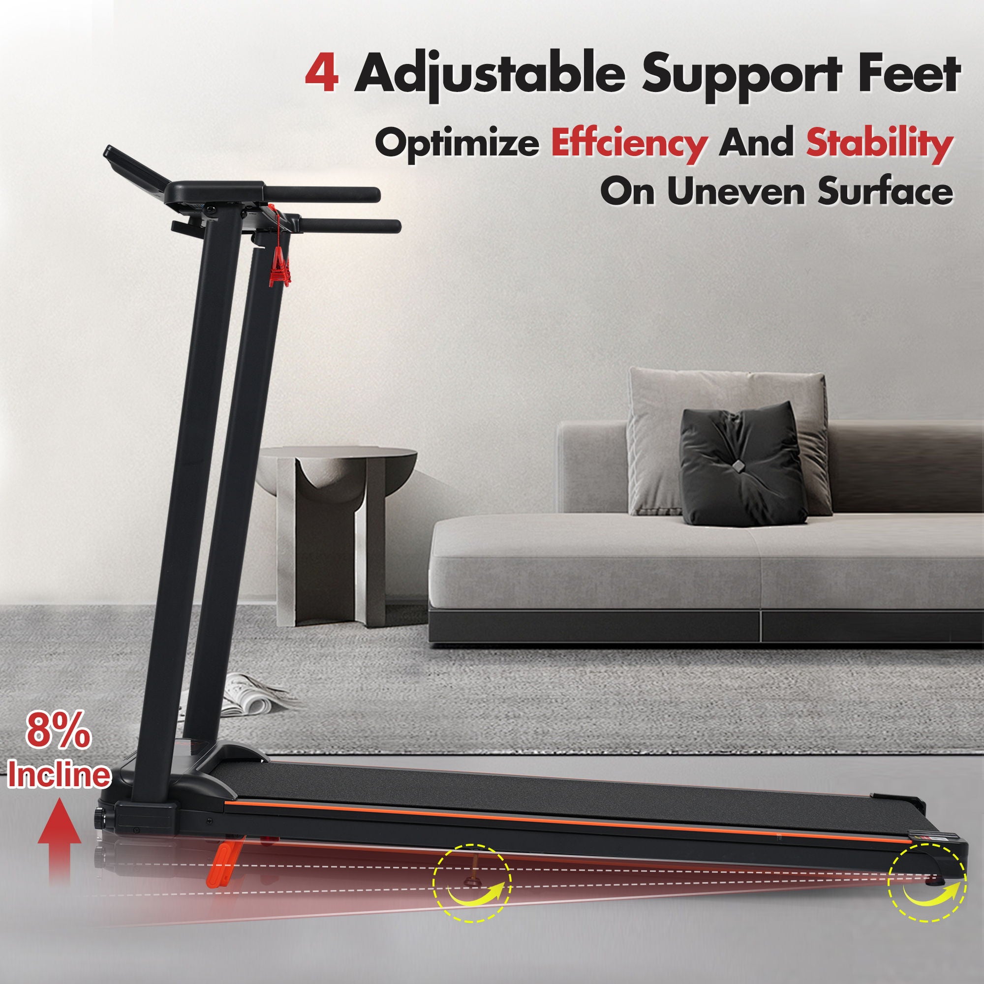 Treadmill With 8% Incline, Portable Treadmills For Home - Black