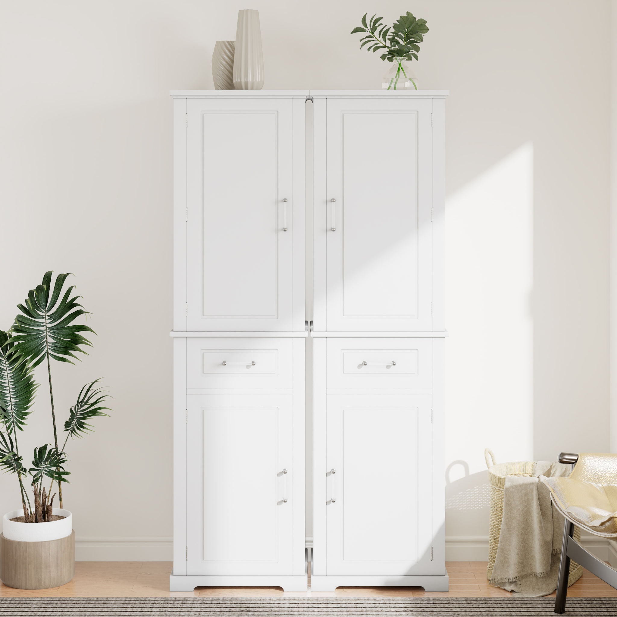 Tall Freestanding Bathroom Storage Cabinet With Adjustable Shelf, 2 Door Design