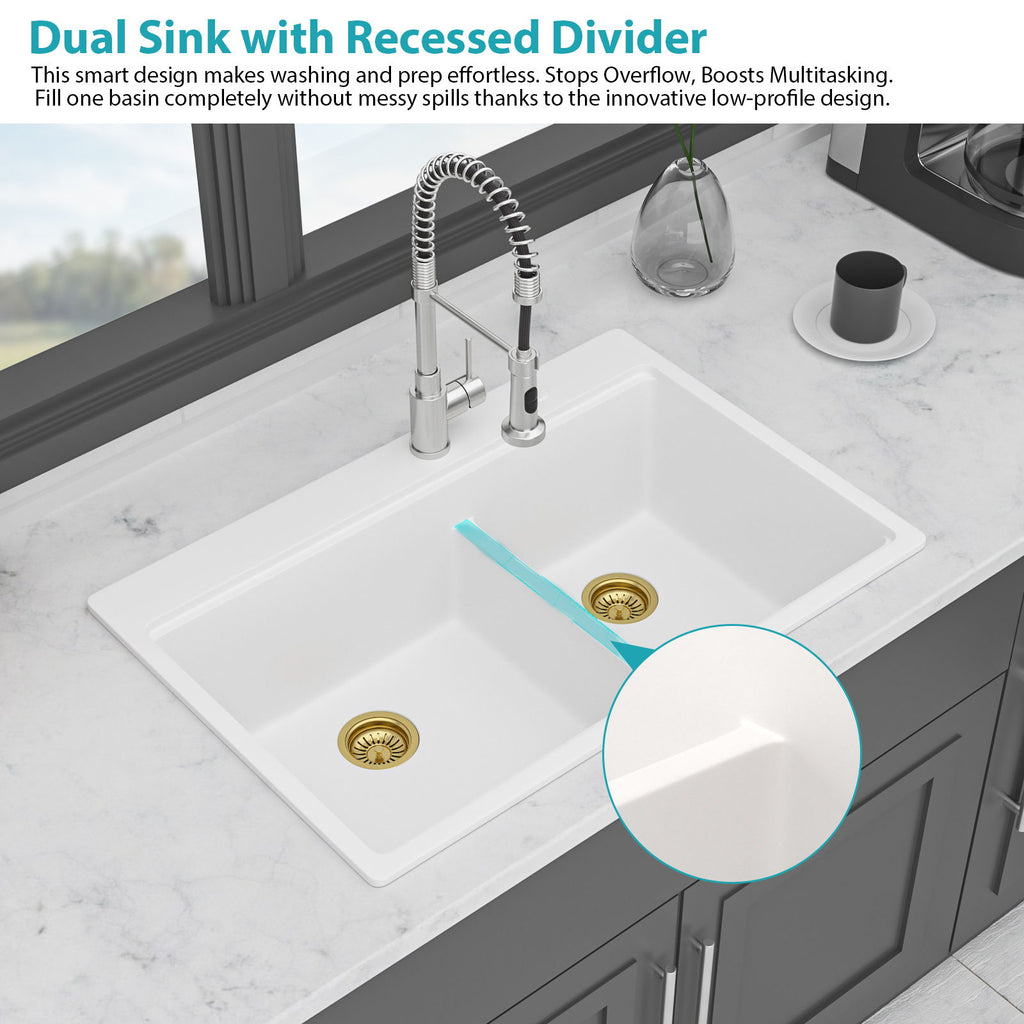 Quartz Kitchen Sink, Double Bowl Undermount Workstation