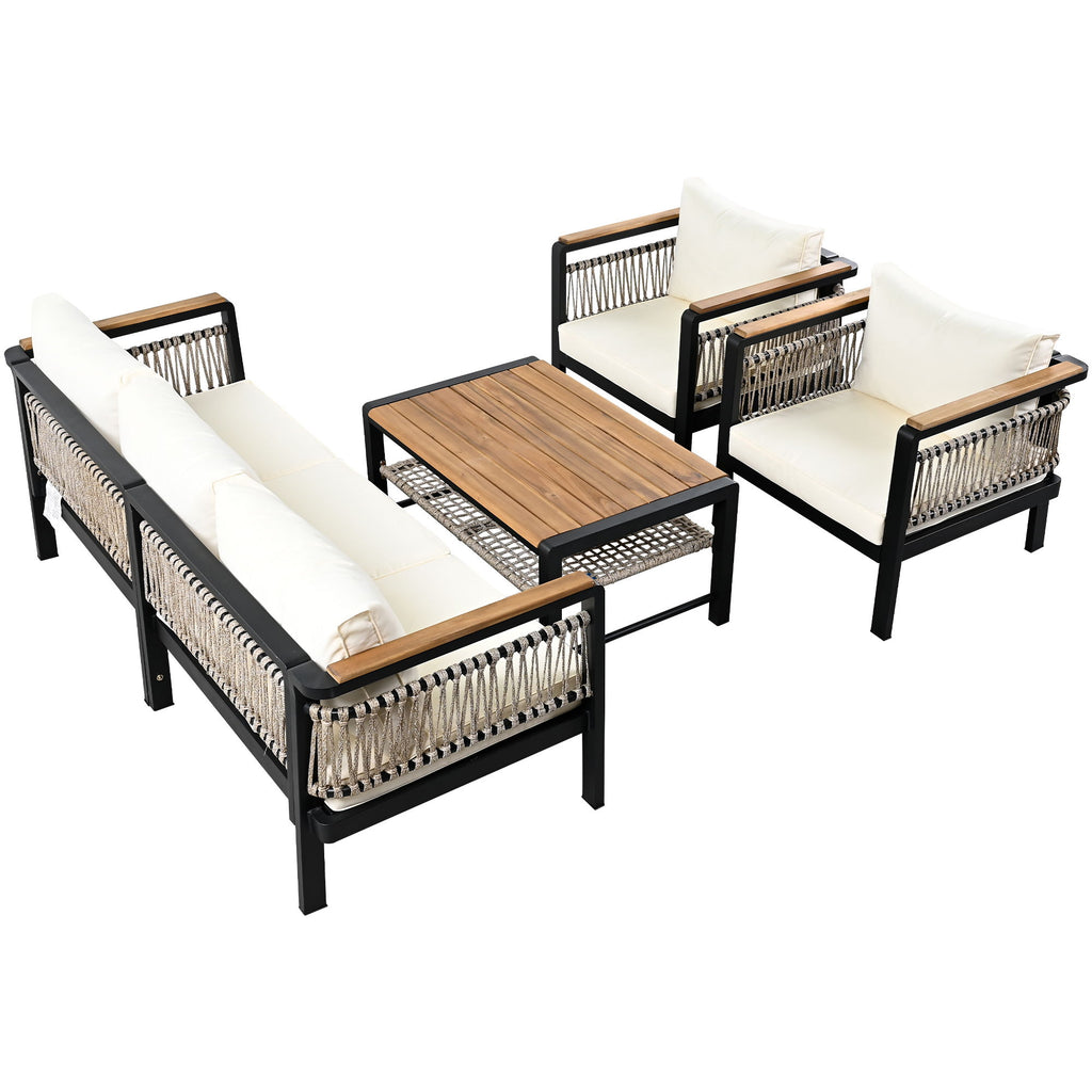 4 Pieces Outdoor Sectional Sofa Set 5 Person Patio Seating Group Outdoor Conversation Set With Cushions And A Coffee Table For Patios