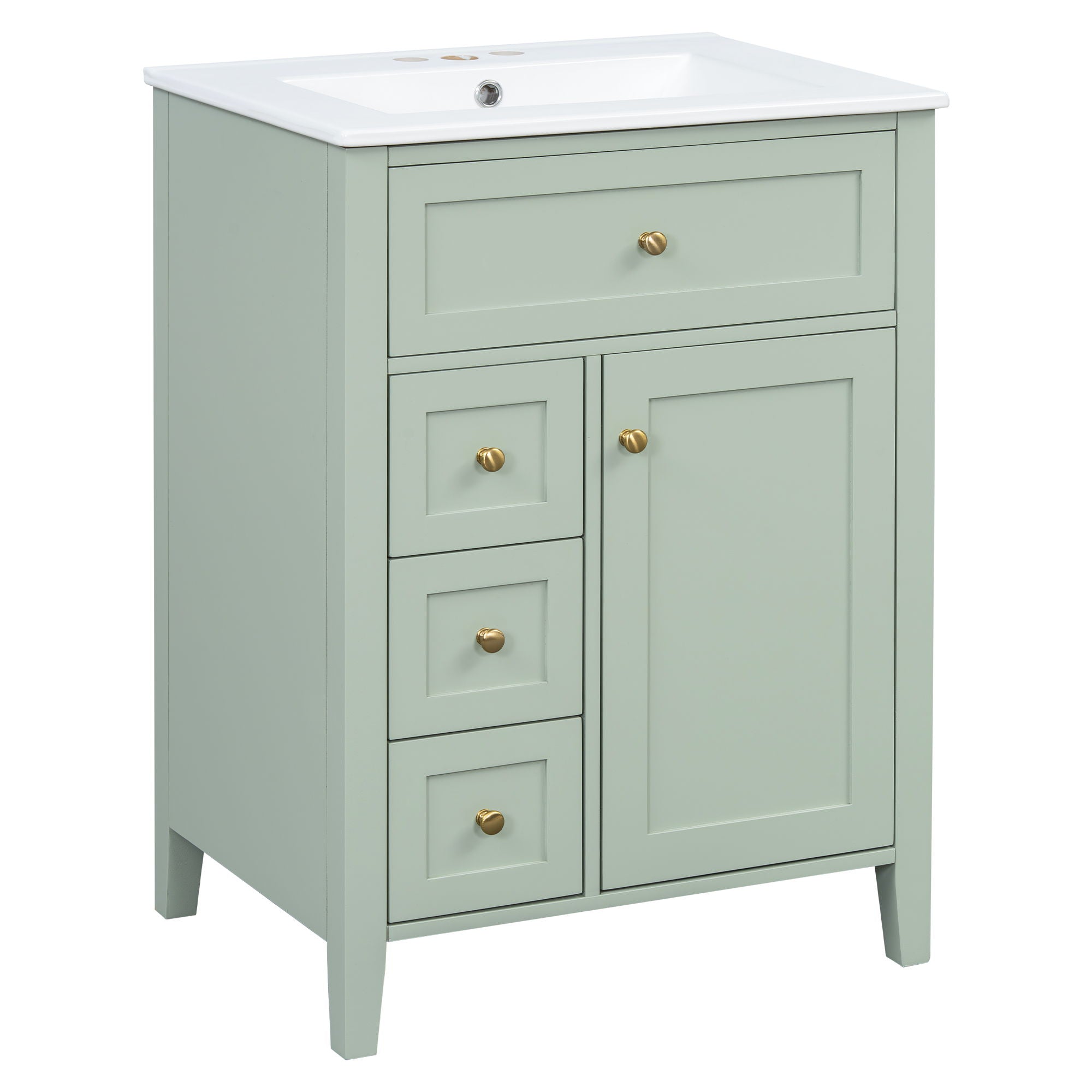 Bathroom Vanity With Sink, 3 Drawers & Cabinet With Adjustable Shelves