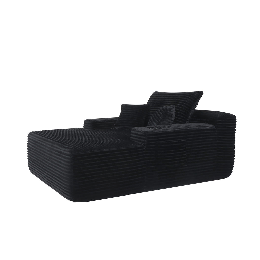 Convertible Chaise Lounge Chair With Wide Armrest & Throw Pillows - Black