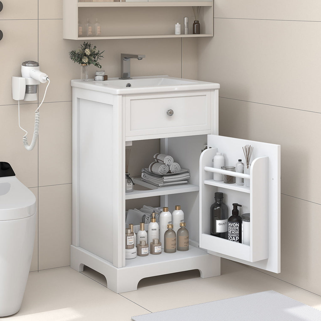 20" Bathroom Vanity With Sink, Soft Closing Cabinet Door, Adjustable Shelf & Storage Rack - White
