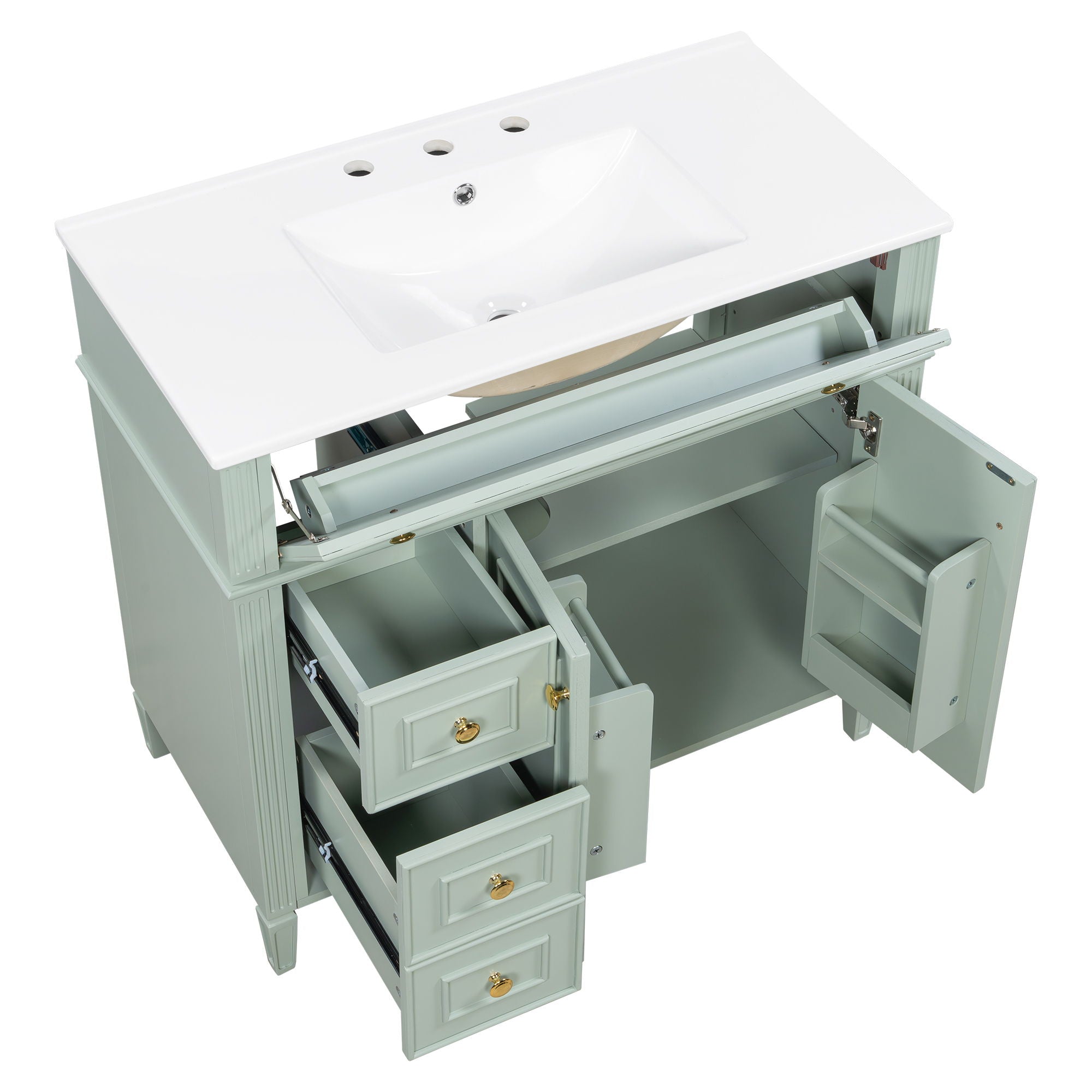 Bathroom Vanity With Sink, 3 Drawers & 2 Doors