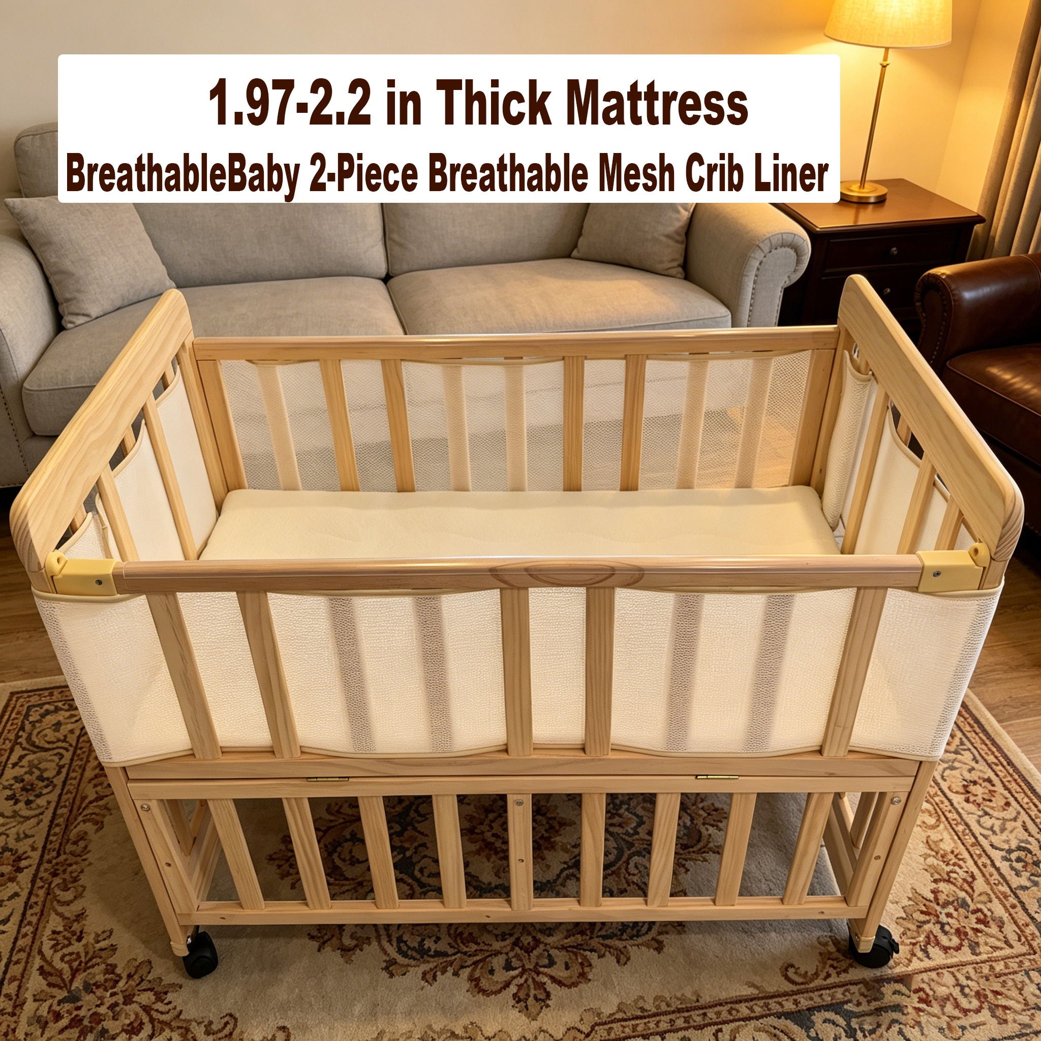 Portable Pne Bedside Bassinet, Crib With 3 Adjustable Heights, Compact Design - White