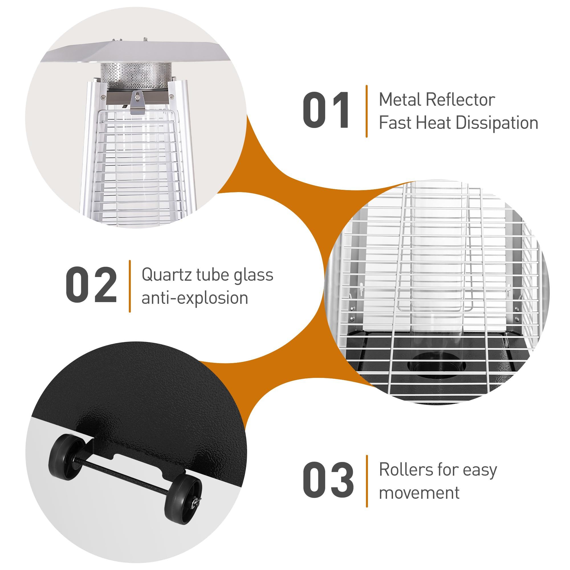 Patio Heater With Detachable Wheels, Protective Cover