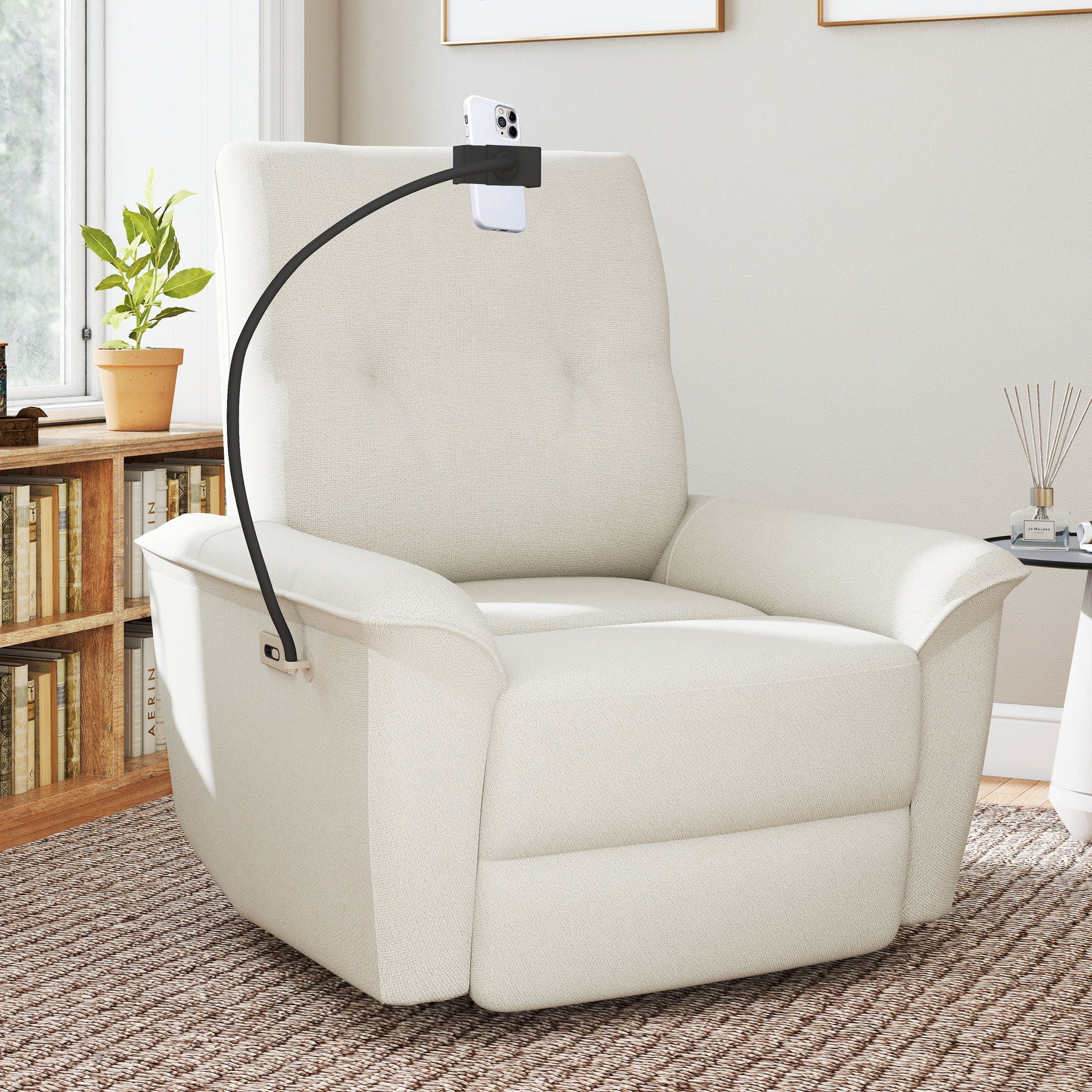 270° Power Swivel Rocker Recliner Chair With Phone Holder, Electric Glider Reclining Sofa With USB Ports For Living Room Bedroom - Beige
