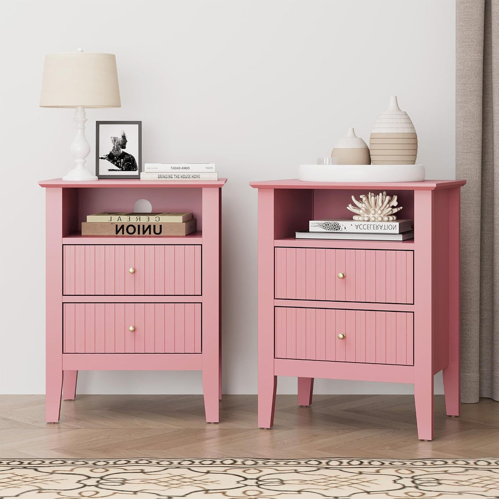 Fluted Nightstand With 2 Drawers