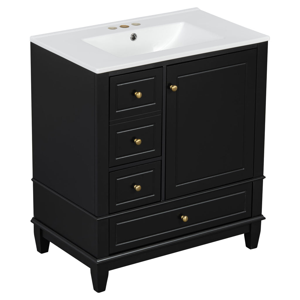 Freestanding Bathroom Vanity With Sink, Soft Close Door, 3 Drawers