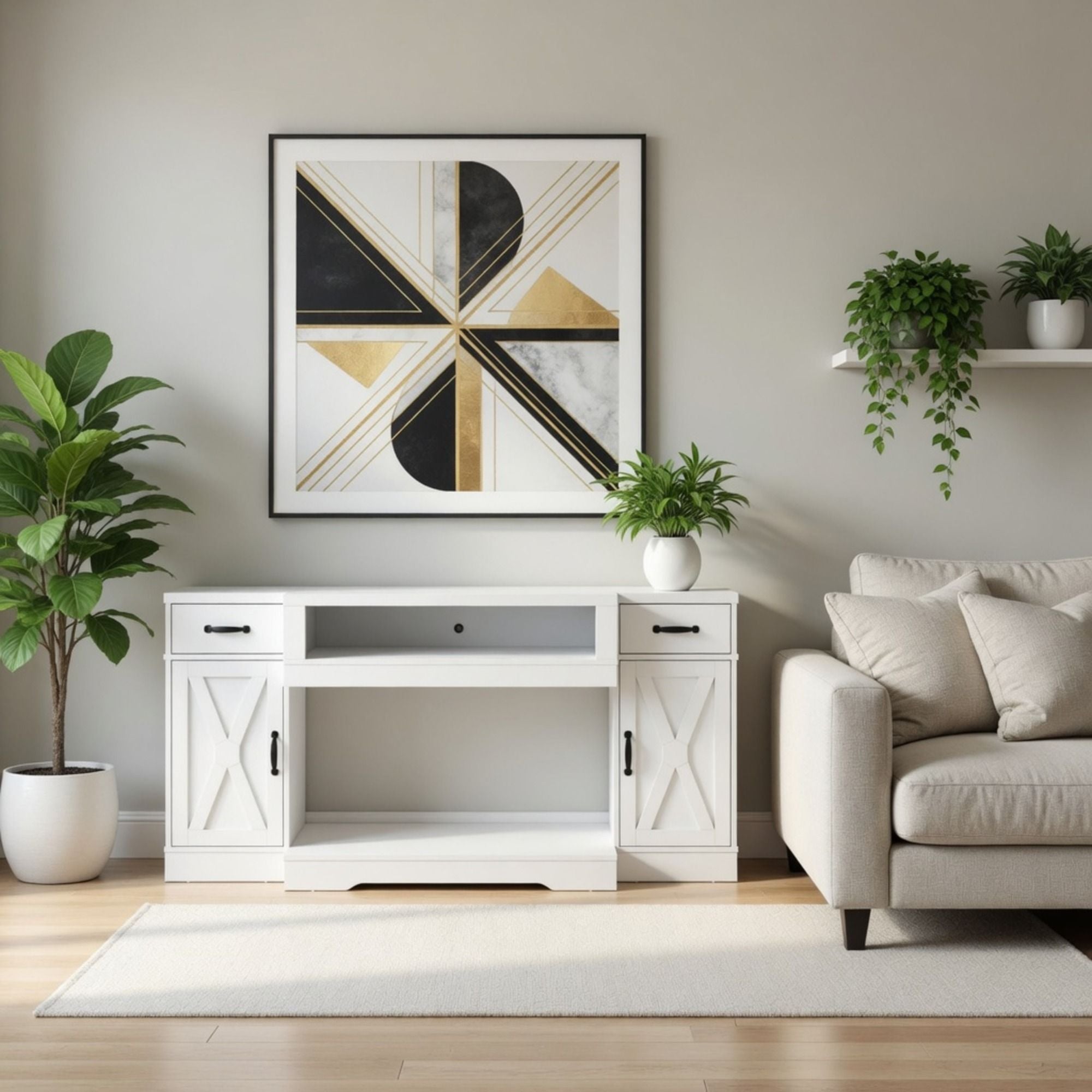 TV Stand With Adjustable Shelves & Double Doors