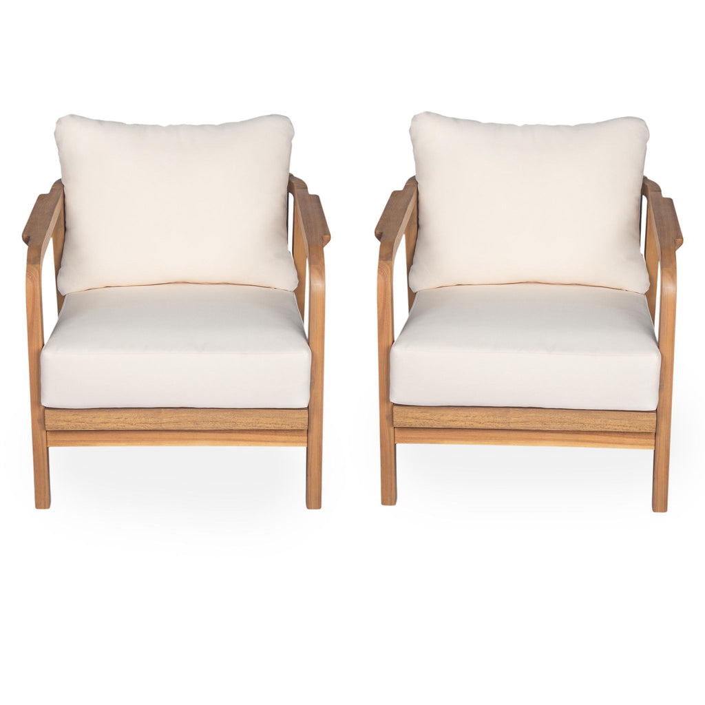 Outdoor Lounge Chair With Woven Backrest, Solid Wood Frame, Comfortable Cushions