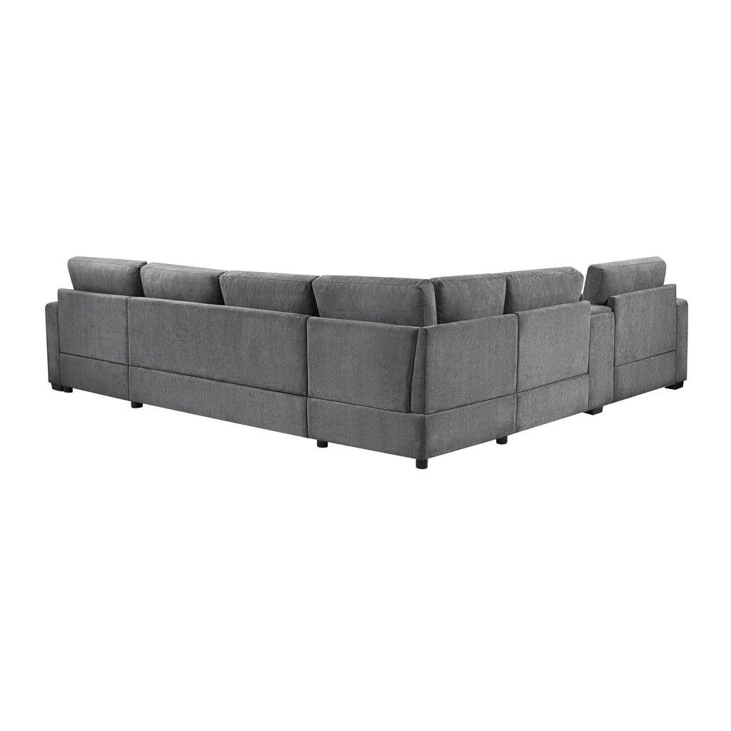 Modular 5 Seat U-Shape Sectional Sofa With Chaise Lounge, Built In Cup Holders And Storage Drawer