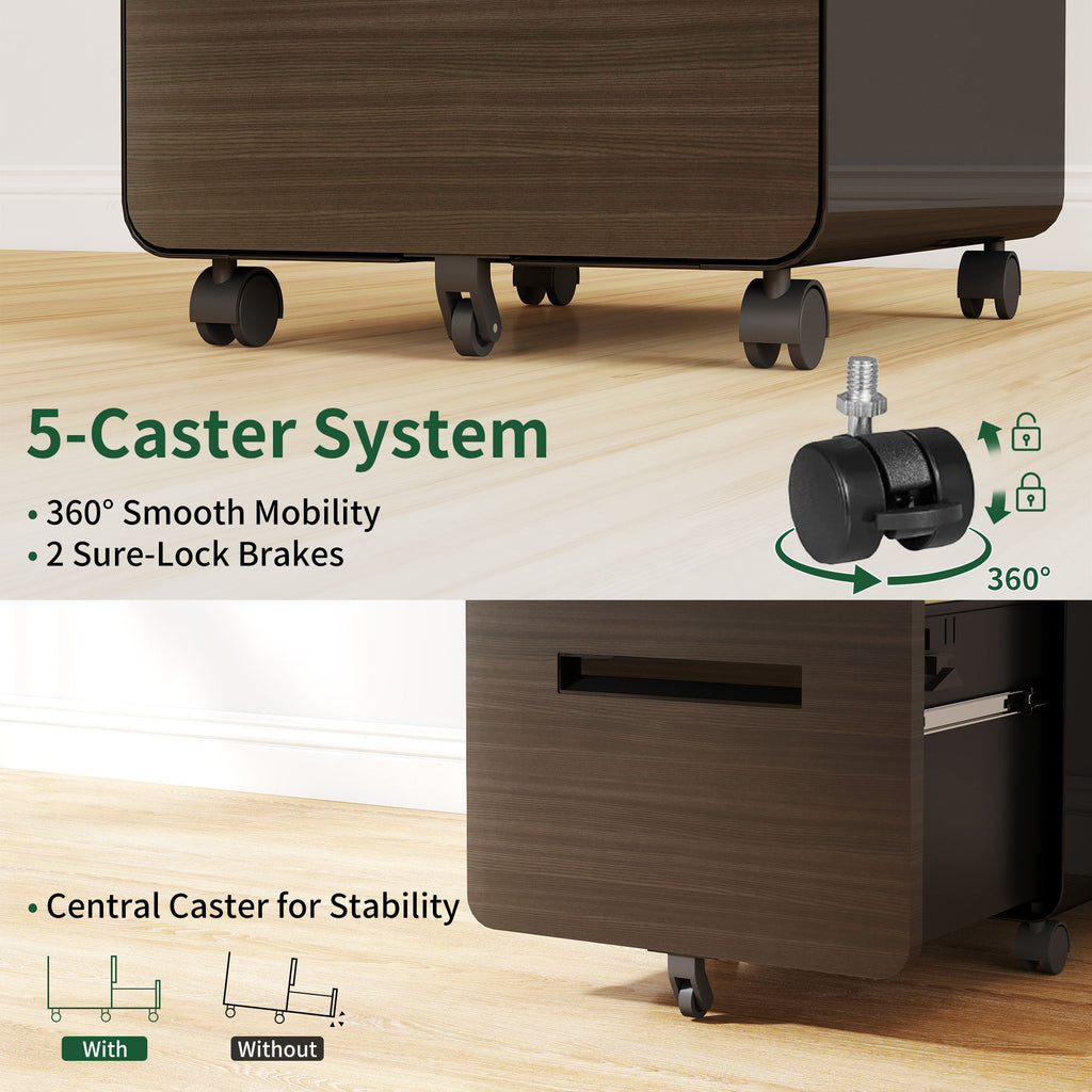3-Drawer Mobile File Cabinet With Lock, On Casters, Holds A4/Letter Files