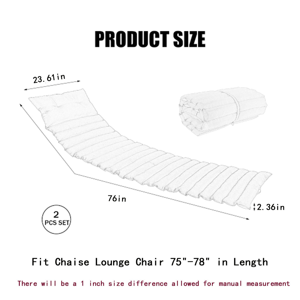 2 Piece Outdoor Chaise Lounge Chair Cushion Set