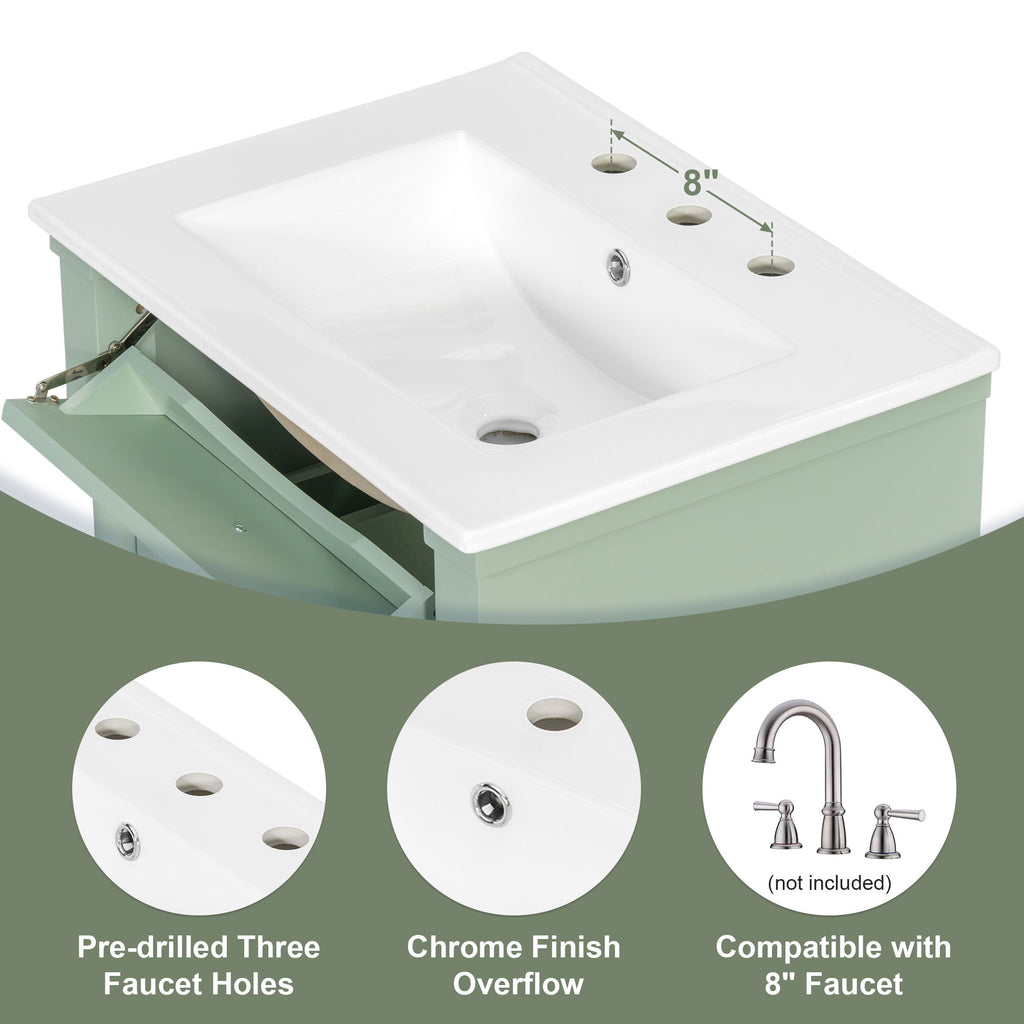 Freestanding Bathroom Vanity With Sink, Adjustable Shelf & Flip Drawer