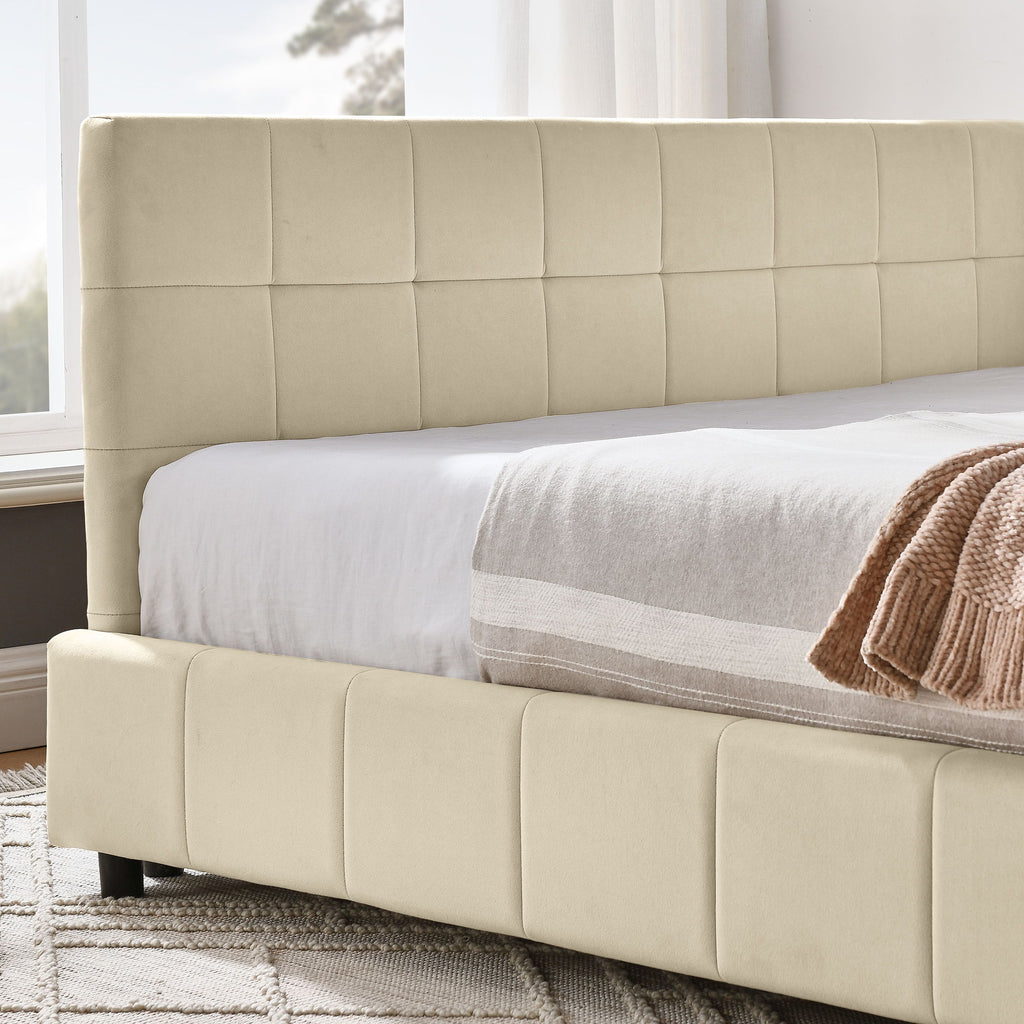 Upholstered Storage Tufted Bed Frame With Backrest And Armrests