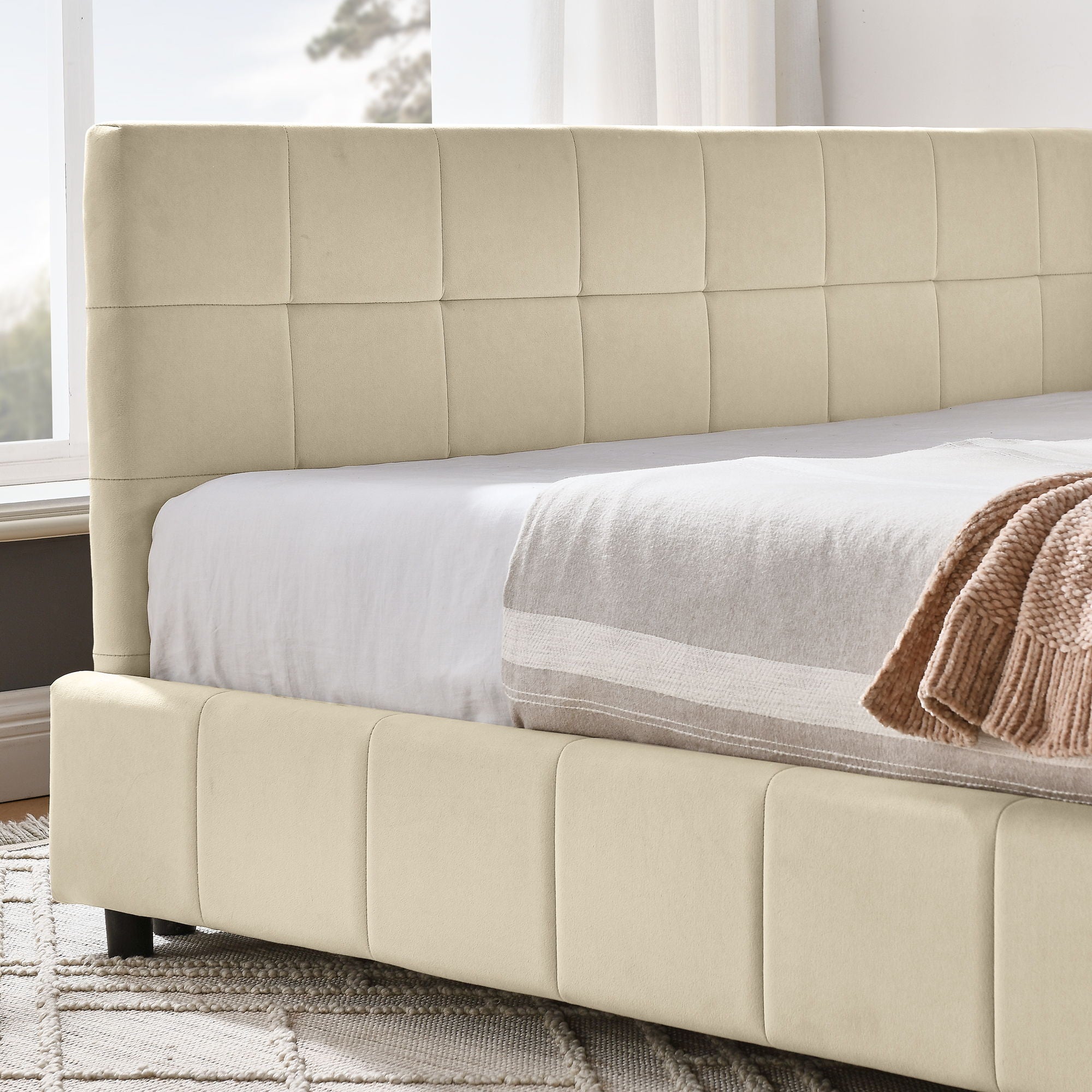 Upholstered Storage Tufted Bed Frame With Backrest And Armrests