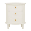 Oval Nightstand With 3 Drawers, Bedside Table - White