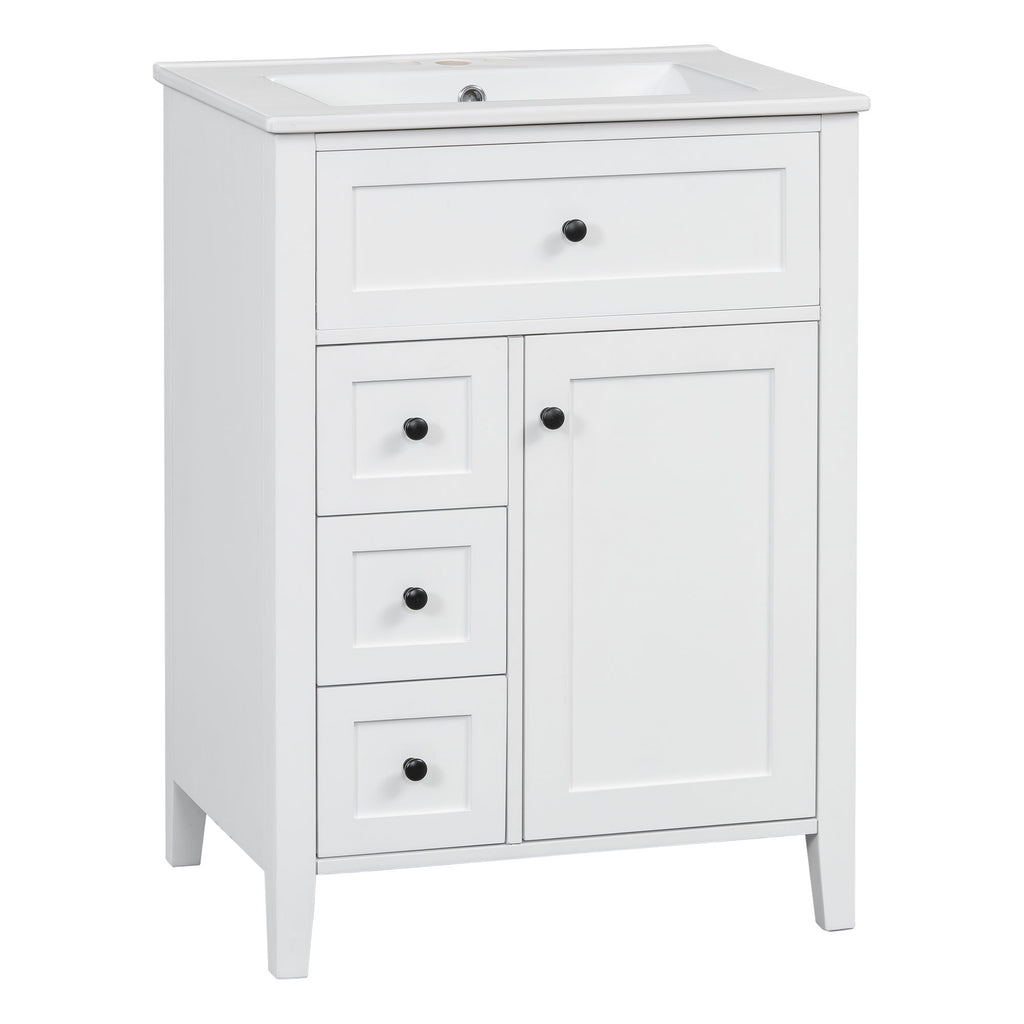 Bathroom Vanity With Sink, 3 Drawers & Cabinet With Adjustable Shelves