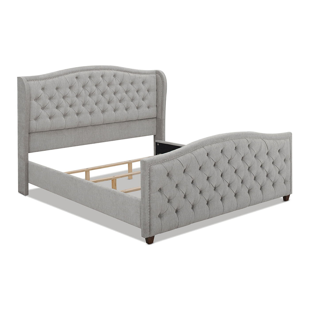 Marcella - King Upholstered Shelter Headboard Bed Set - Silver Gray
