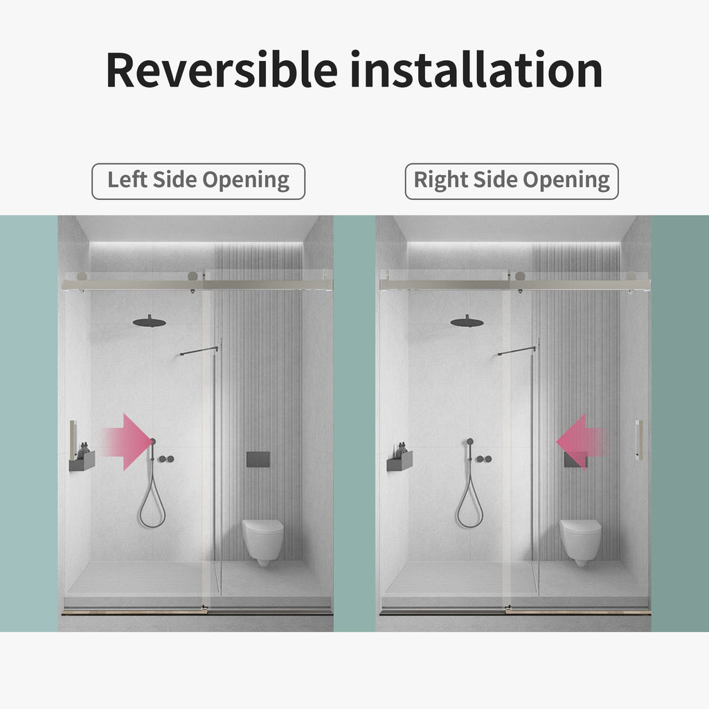 Frameless Sliding Shower Door With Soft- Close, 3 / 8" Tempered Glass