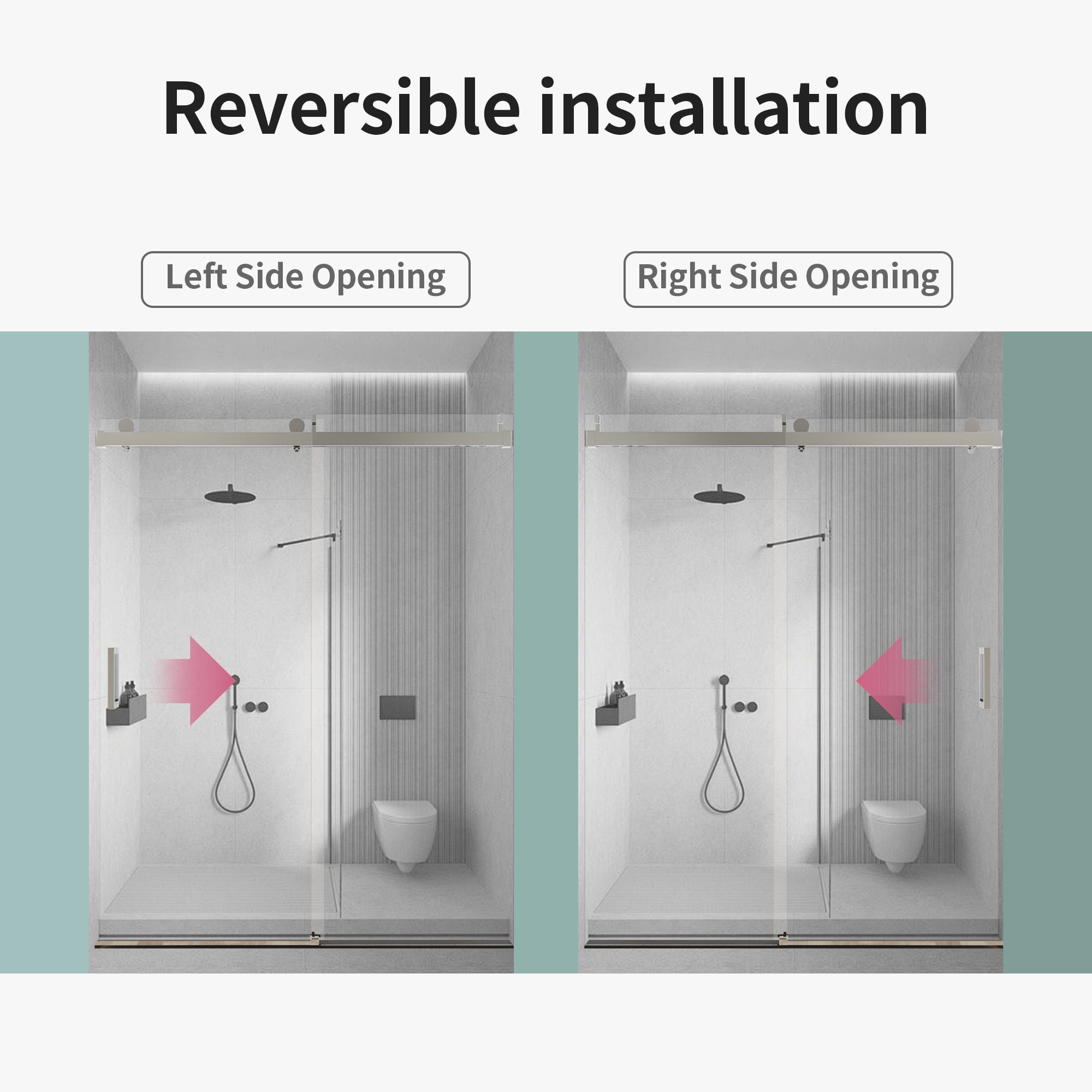 Frameless Sliding Shower Door With Soft- Close, 3 / 8" Tempered Glass