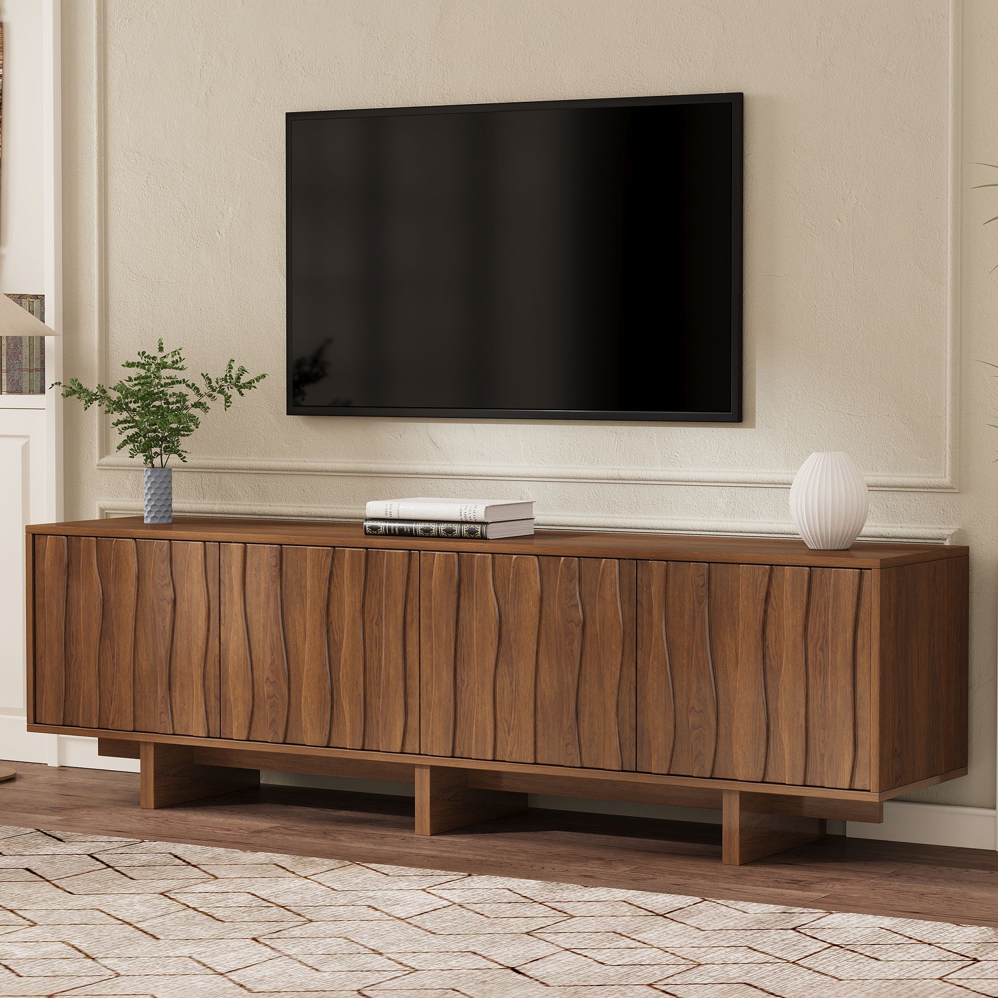 Retro Style TV Stand With Wavy Door